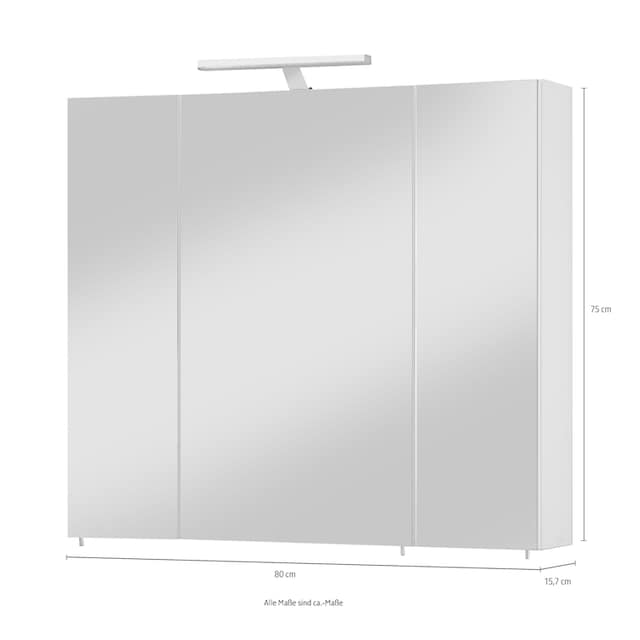 welltime Spiegelschrank »Torino«, Breite 80 cm, 3-türig, LED-Beleuchtung,  Schalter-/Steckdosenbox jetzt im %Sale