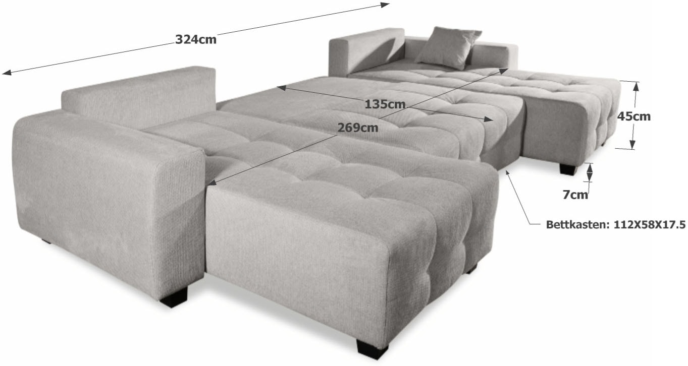 COLLECTION AB Wohnlandschaft »Bella U-Form, Breite 314 cm« Wonlandschaft, Schlaffunktion,Bonnelfederkern,Rückenkissen