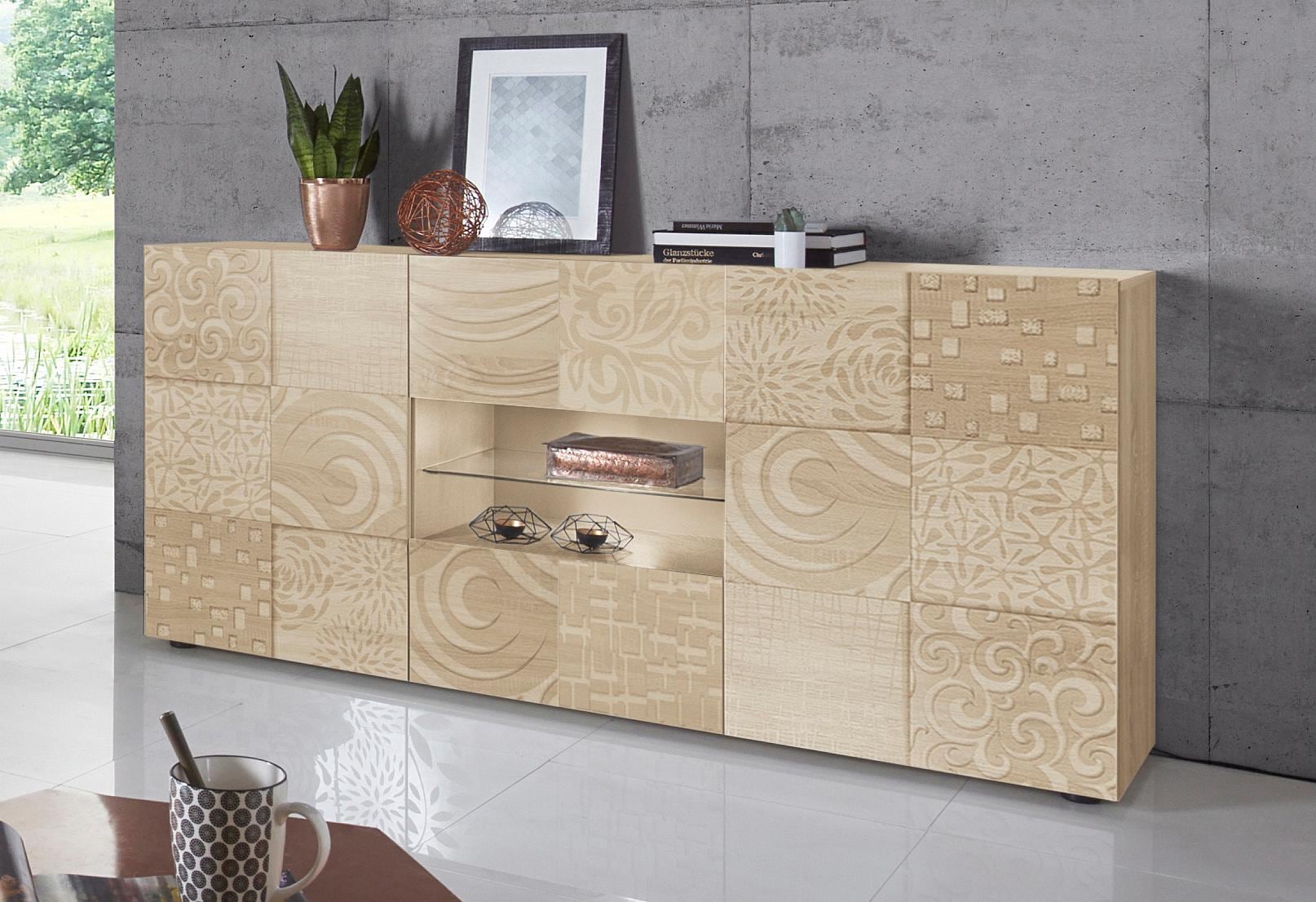 INOSIGN Sideboard »Miro«, Breite 181 cm mit dekorativem Siebdruck