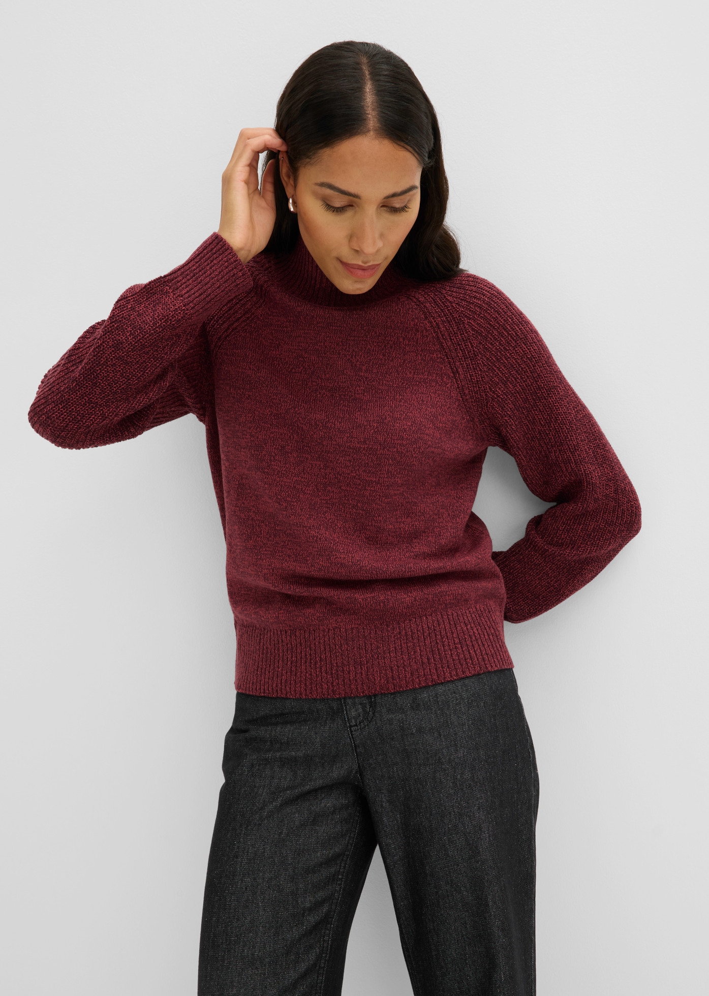 bonprix Strickpullover Loose Fit, aus Baumwolle und Polyacryl, mit Stehkragen
