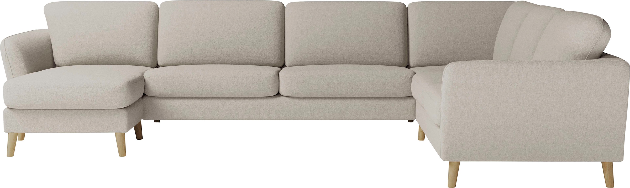 Home affaire Wohnlandschaft »MARSEILLE XXL 349cm, U-Form, Ottomane rechts/links wählbar«, Massivholzbeine aus Eiche, In verschieden Bezügen und Farbvarianten