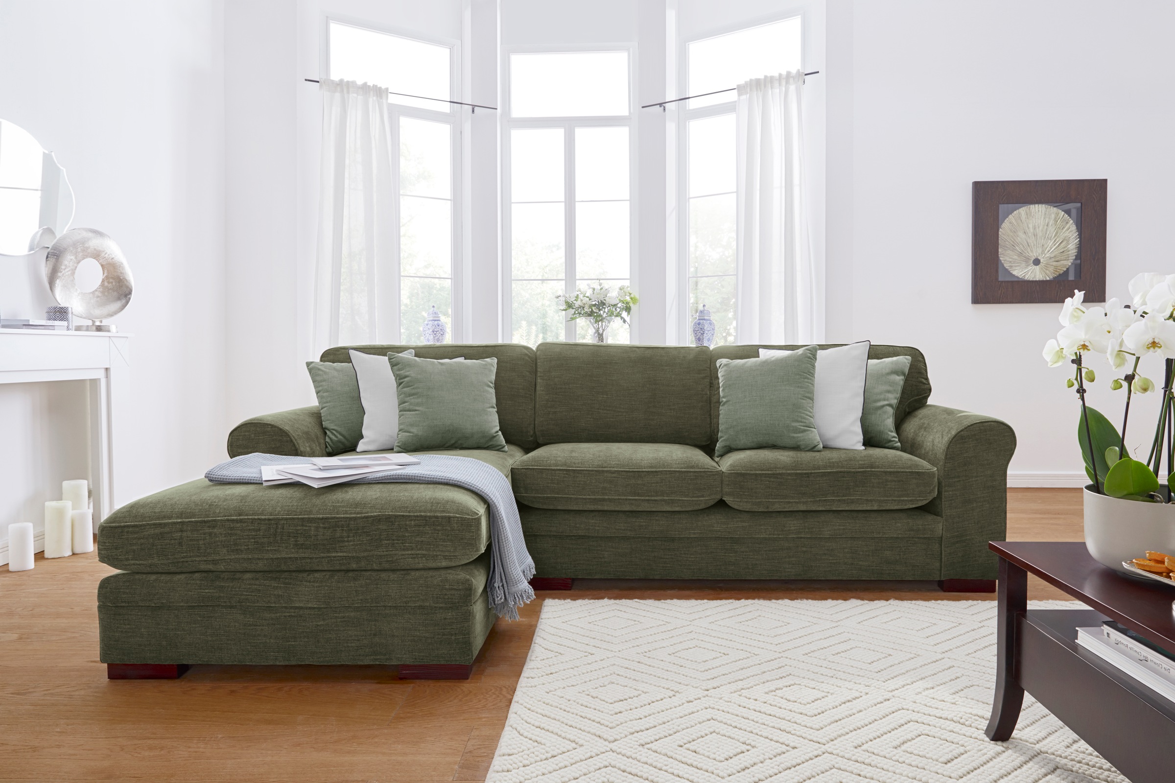 Home affaire Ecksofa »Broughton L-Form«, weicher Sitzkomfort, incl. 4 Zierkissen, Keder