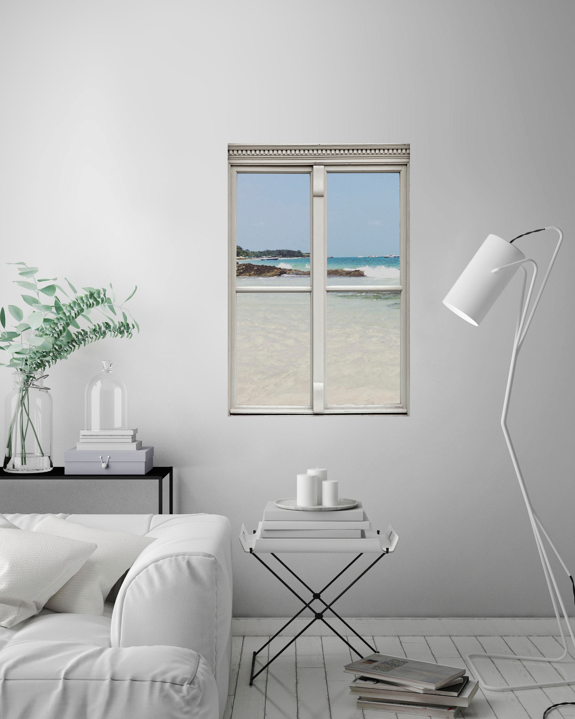 queence Wandsticker »Strand«, Wandsticker, Wandbild, selbstklebend, 3D, Fenster