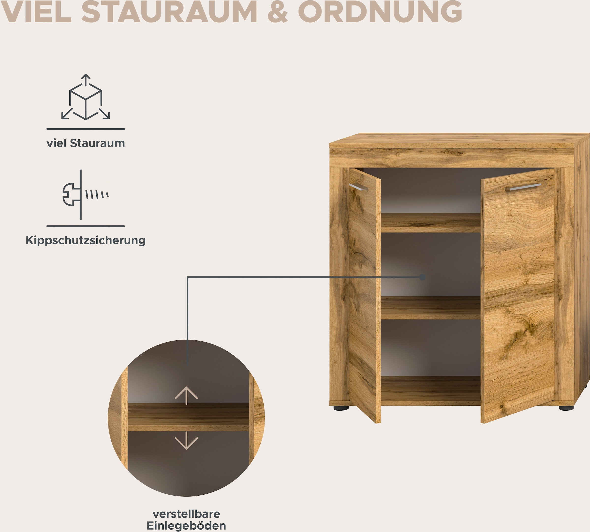 INOSIGN Wohnwand »Aosta, Breite 255cm, bestehend aus Highboard, Lowboard, Wandboard«, (3 St.), Wohnwand, Kombination, Anbauwand, Möbel Set, Schrankwand, Möbel Kombi