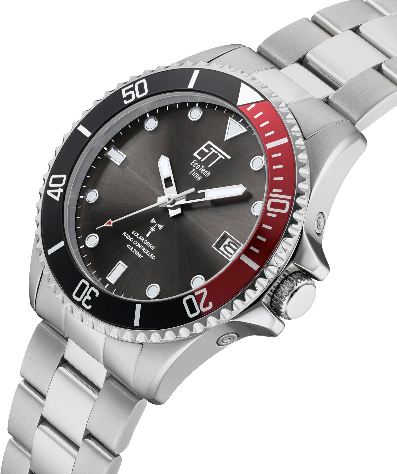 ETT Funkuhr »Professional«, Armbanduhr, Herrenuhr, Datum, Solar, Edelstahlarmband