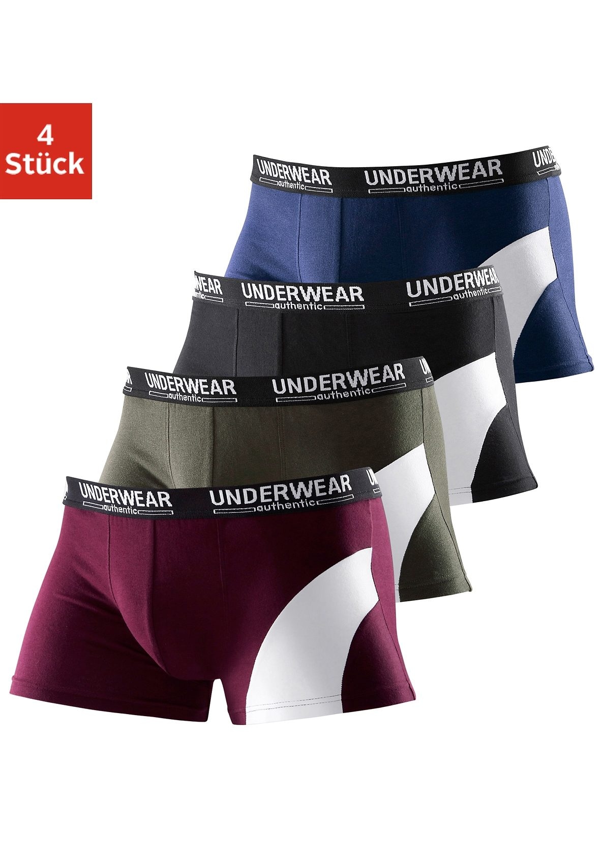 AUTHENTIC UNDERWEAR Boxer »Boxershorts für Herren«, (Packung, 4 St.), mit kontrastfarbenen Einsatz