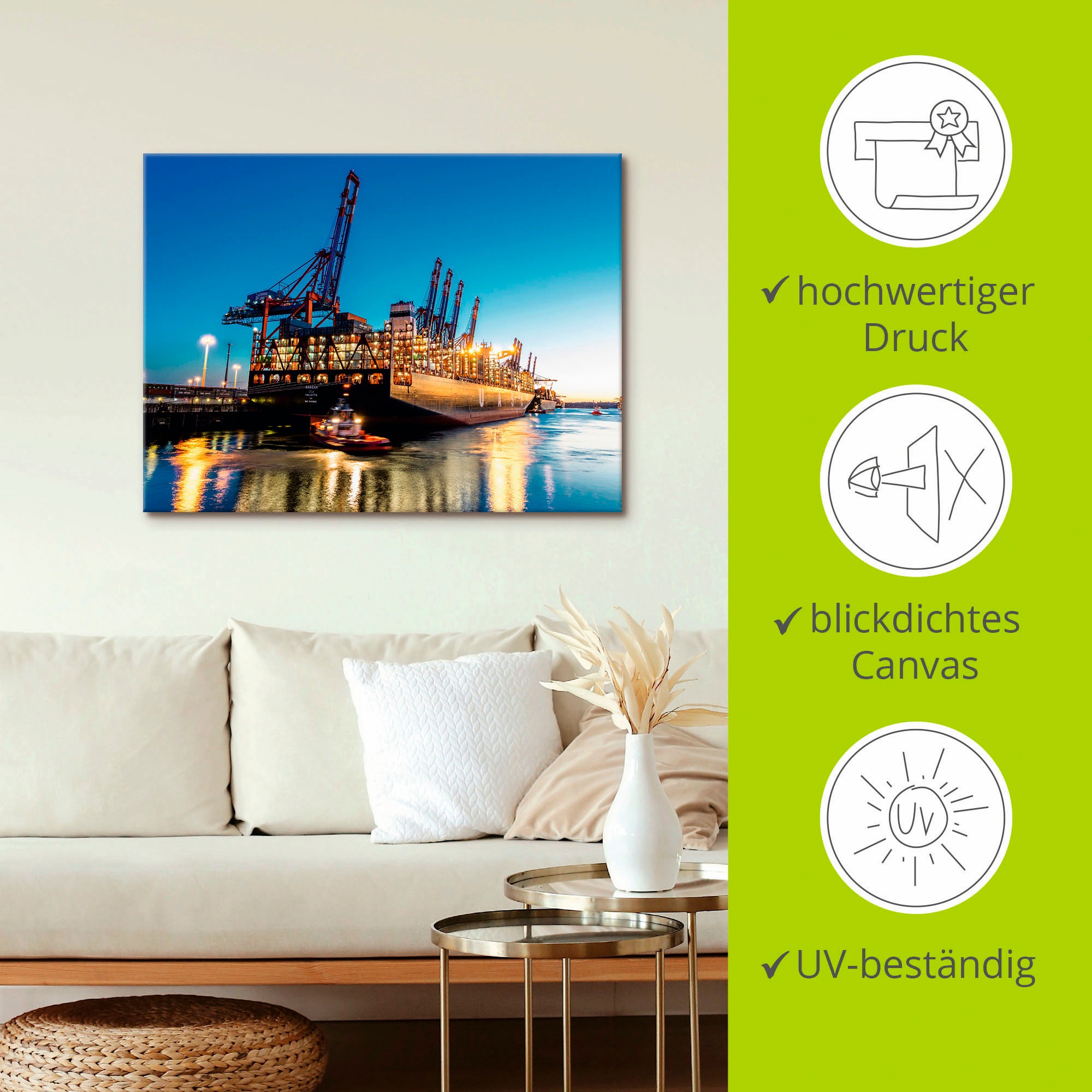 Artland Wandbild »Hamburg Hafen«, Deutschland, (1 St.), als Leinwandbild, Poster in verschied. Größen