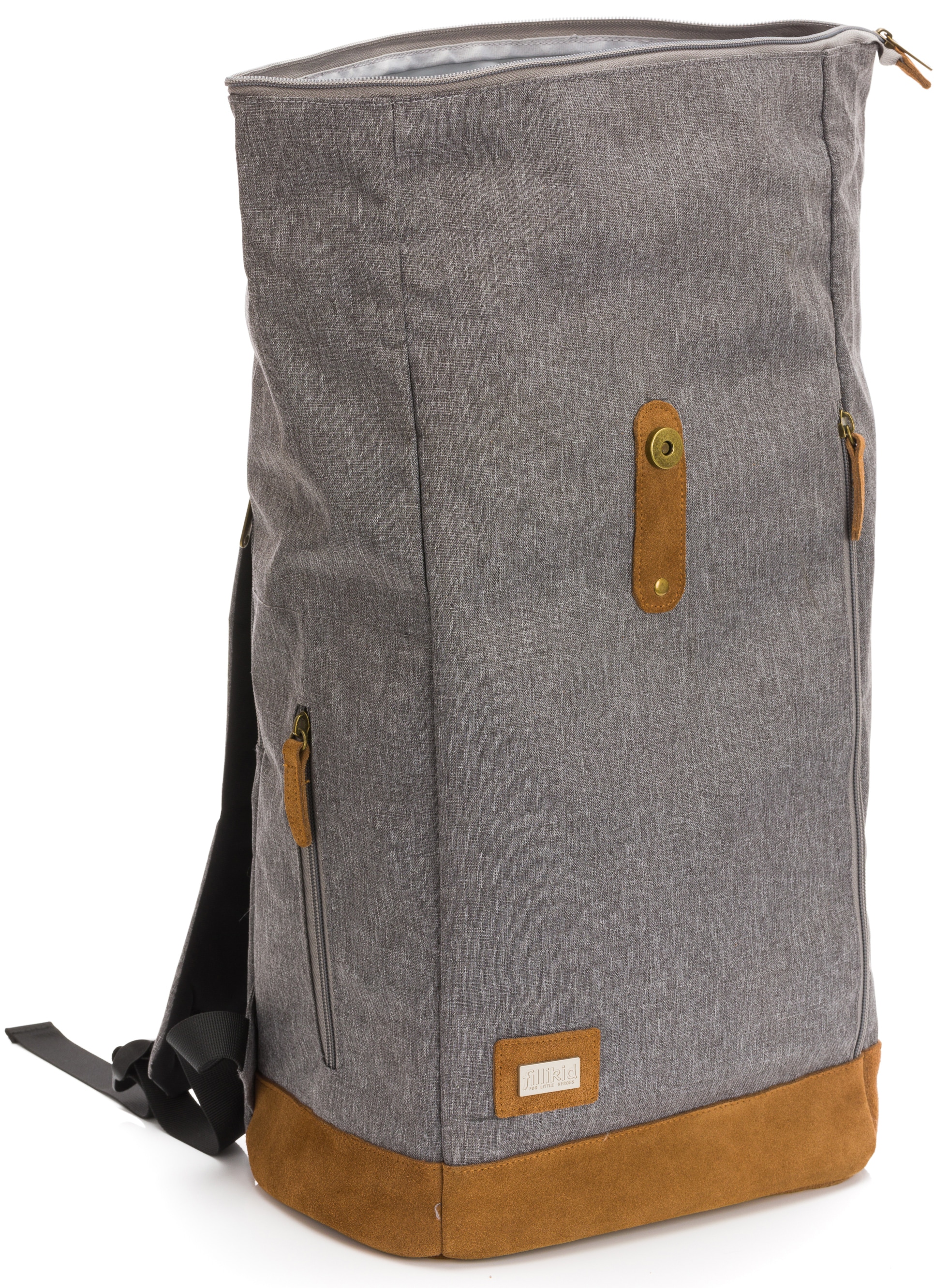 Fillikid Wickelrucksack »Rolltop Berlin, grau melange«, Reflektoren, inkl. Wickeltunterlage
