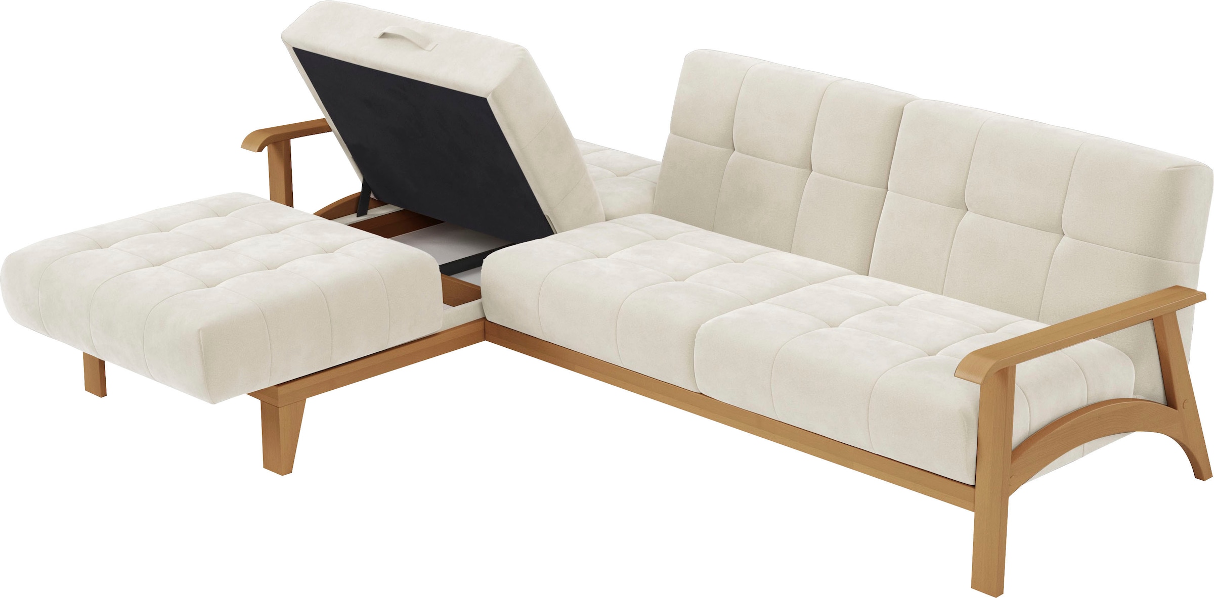 sit&more Ecksofa »Billund L-Form«, Armlehnen aus eichefarbigem Buchenholz, verschiedene Bezüge und Farben
