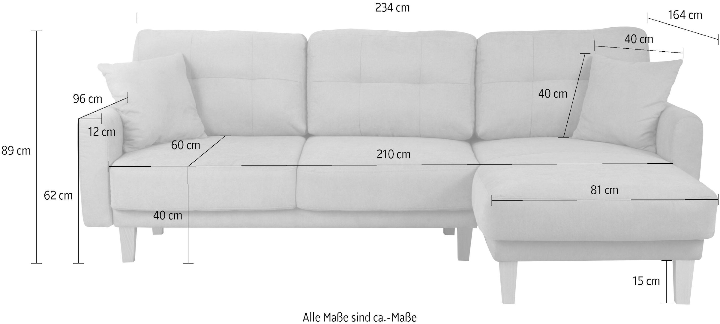 Home affaire Ecksofa »TRIPLO optionale Schlafsofa mit Bettkasten, Maße B/T/H: 234/164/89 cm«, L-Form wahlweise mit Bettfunktion - Liegefläche 132x210 cm