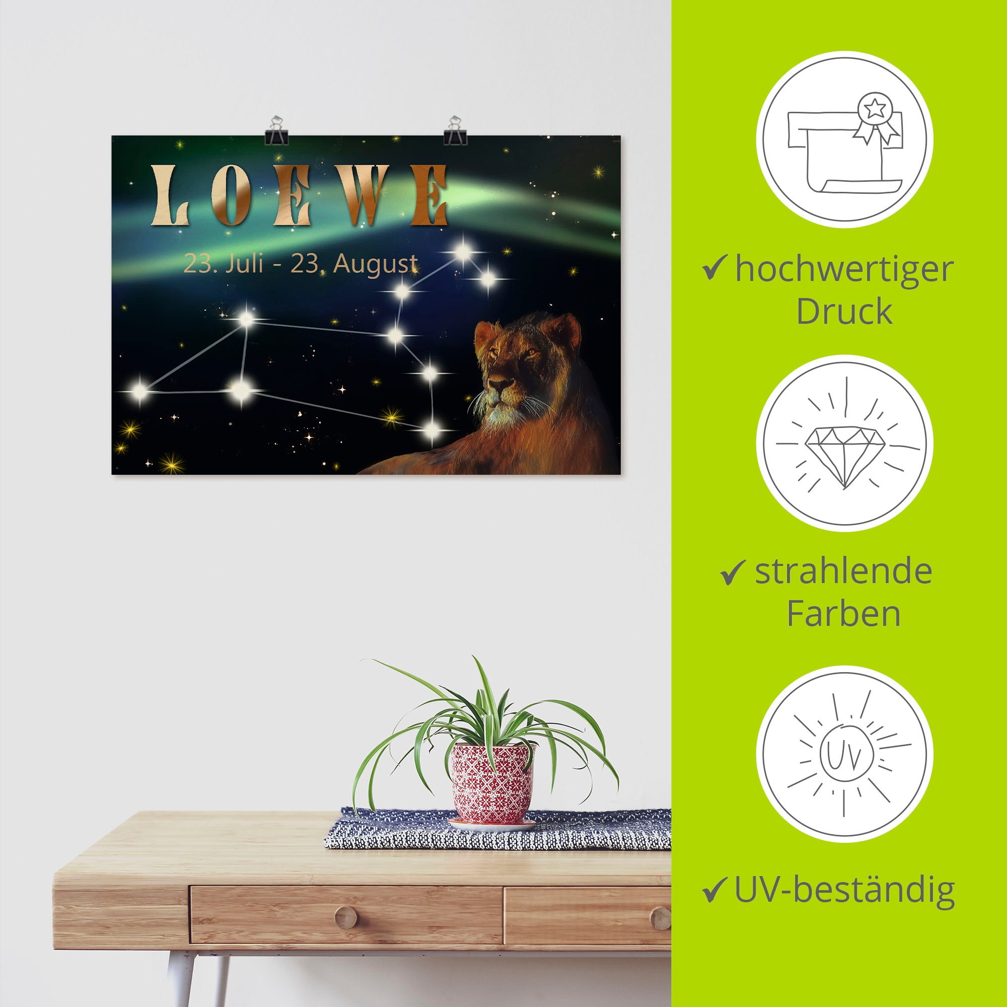 Artland Wandbild »Sternzeichen - Löwe«, Bilder von Sternzeichen, (1 St.), als Leinwandbild, Poster, Wandaufkleber in verschied. Größen