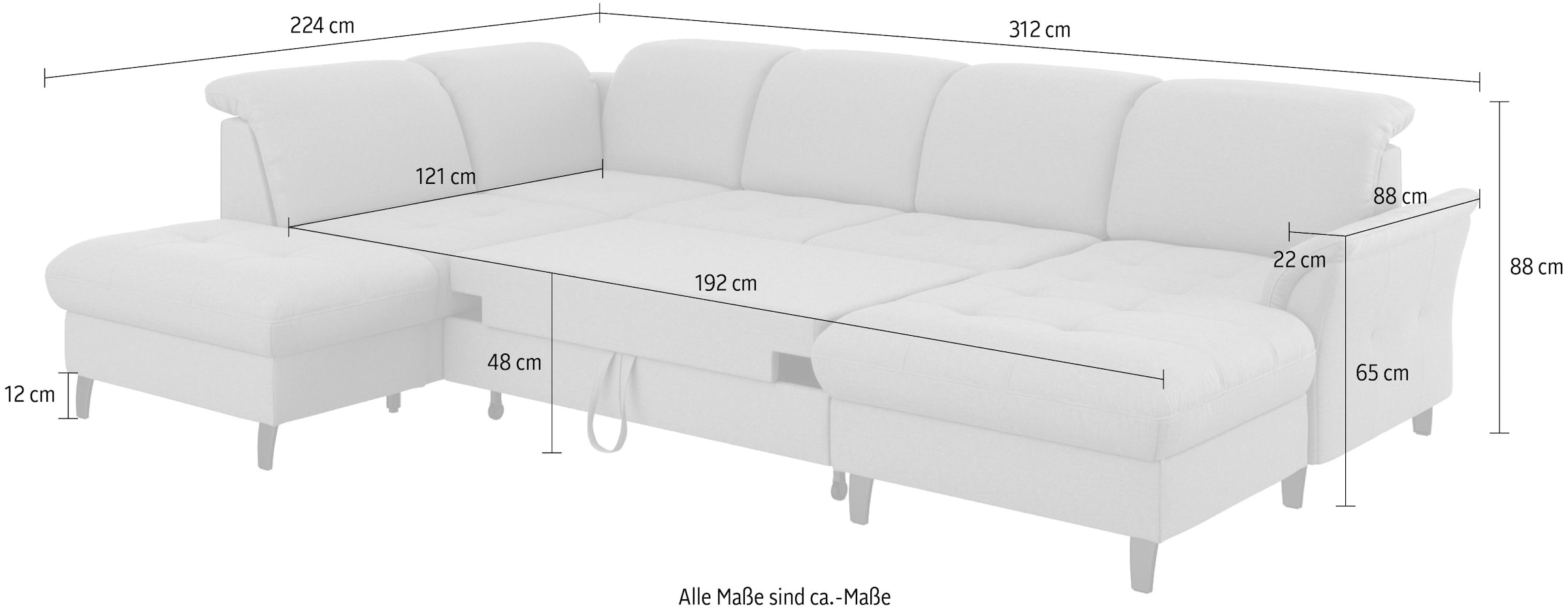 sit&more Wohnlandschaft »Maggiore U-Form«, wahlweise mit Kopfteilverstellung, Bettfunktion und Stauraum
