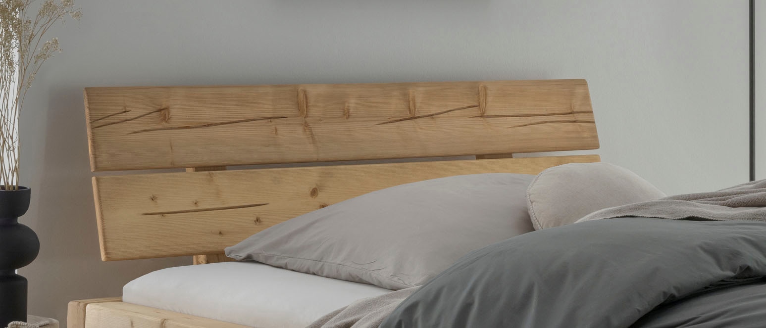 Home affaire Massivholzbett »Ultima Balkenbett Doppelbett, Füße Metallkufe« hohe Belastbarkeit: 200kg je Seite,  FSC®-zertifizierte Wildeiche oder Fichte, viele Breiten zur Auswahl