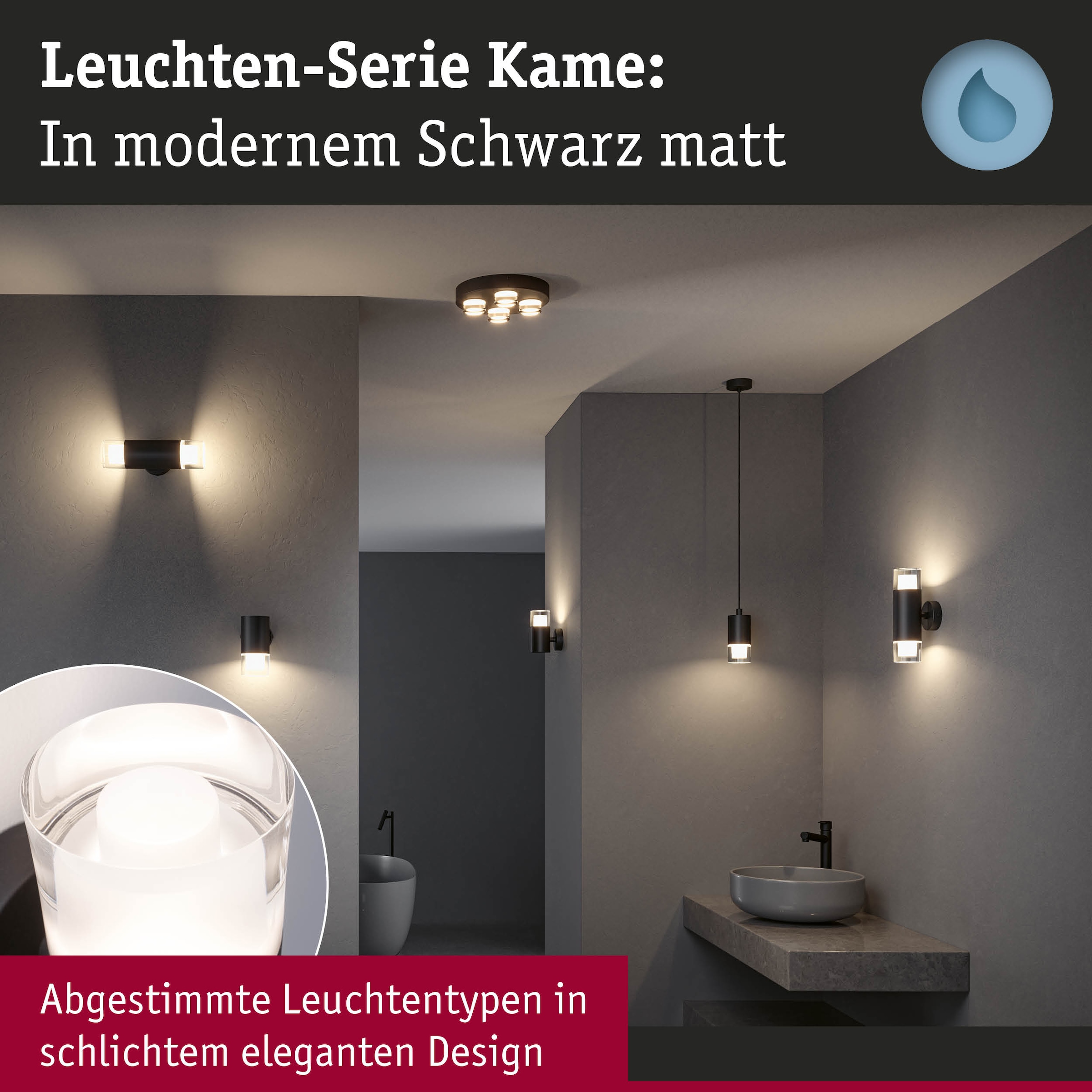 Paulmann Wandleuchte »Selection Bathroom Wand-/Deckenleuchte Kame IP44 Signalschwarz 2er«, 2 flammig