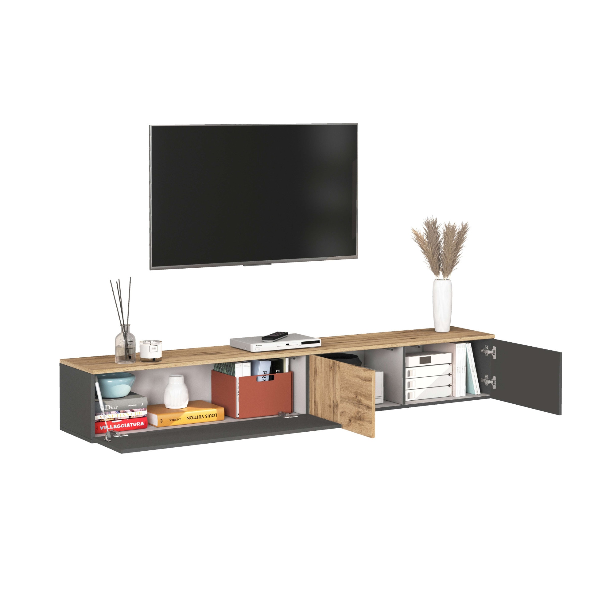 INOSIGN Lowboard »Lowboard ISEO,Lowboard,TV-Kommode,TV-Möbel,TV-Bank« 1 Stk. tlg. stehend/hängend, 1 Klappe, 2 Türen, 3 Fächer, Breite 210 cm