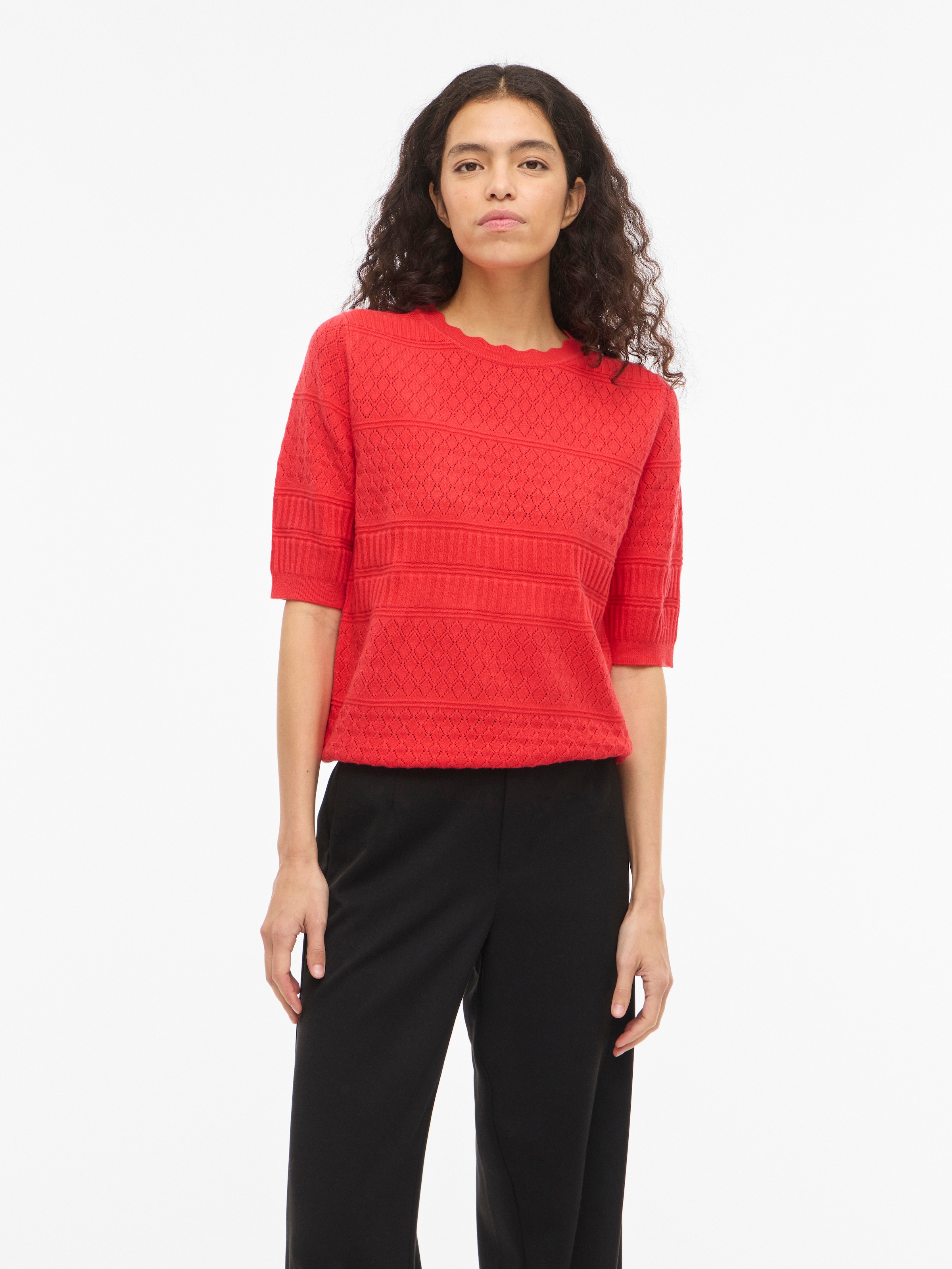 Vila Kurzarmpullover »VIMILOS S/S O-NECK POINTELLE TOP - NOOS«