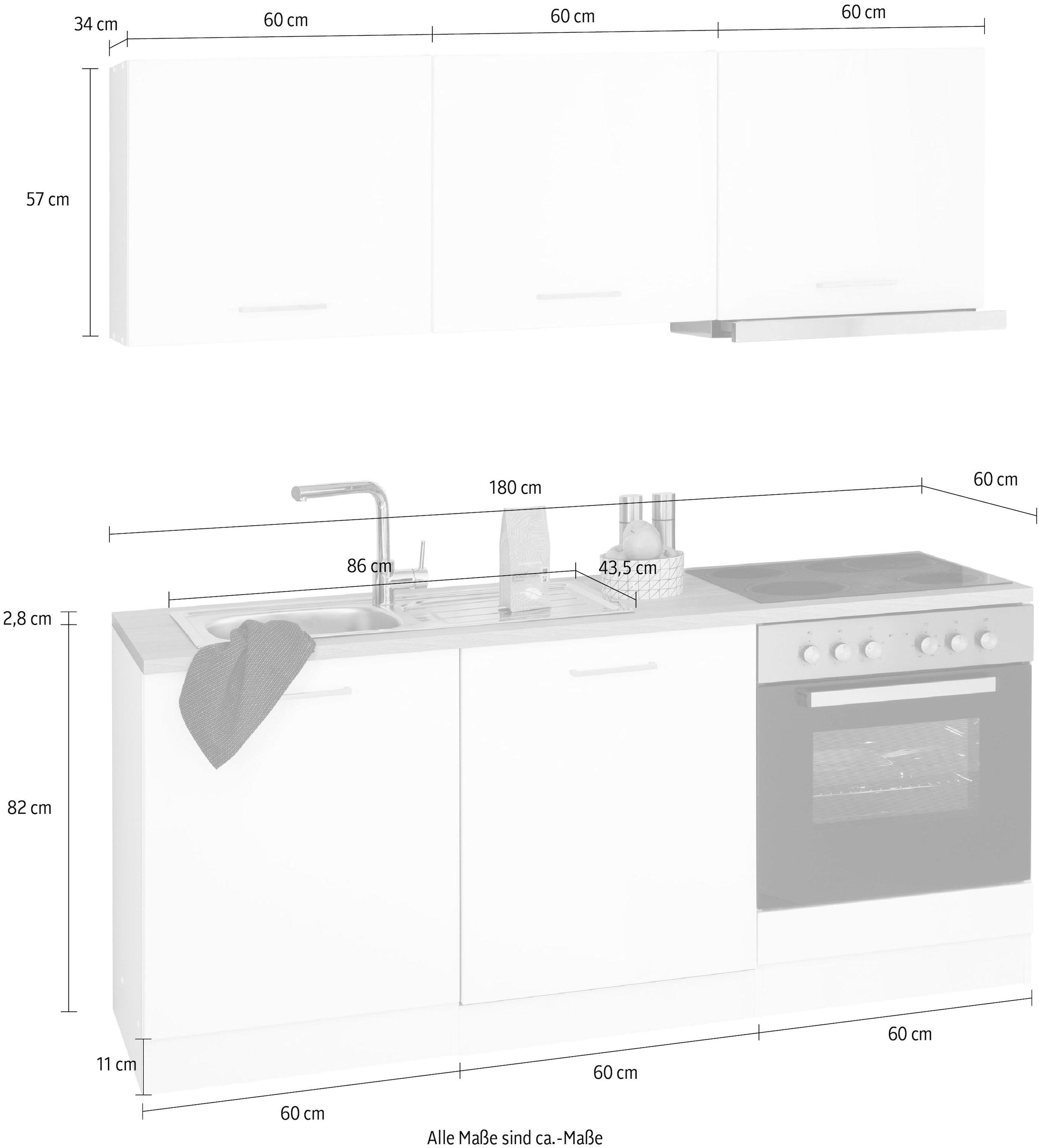 KOCHSTATION Küchenzeile »KS-Visby«, mit E-Geräten, Breite 180 cm, inkl. Geschirrspülmaschine