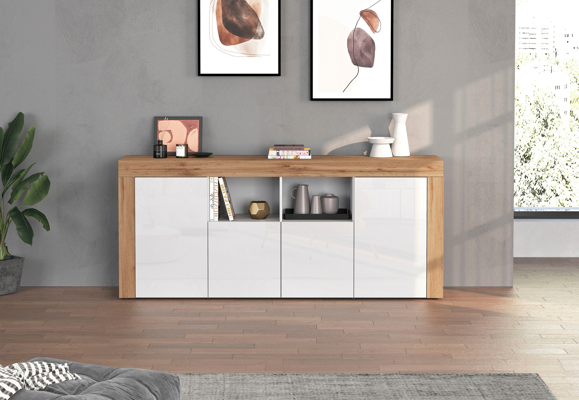 OTTO home Sideboard »CHRONOS Breite 200 cm  mit 4 Türen, 2 offene und 8 geschlossene Fächer« 1 Stk. tlg. Sideboard,Kommode, Schrank, Grifflos mit Push to Open, Made in Italy
