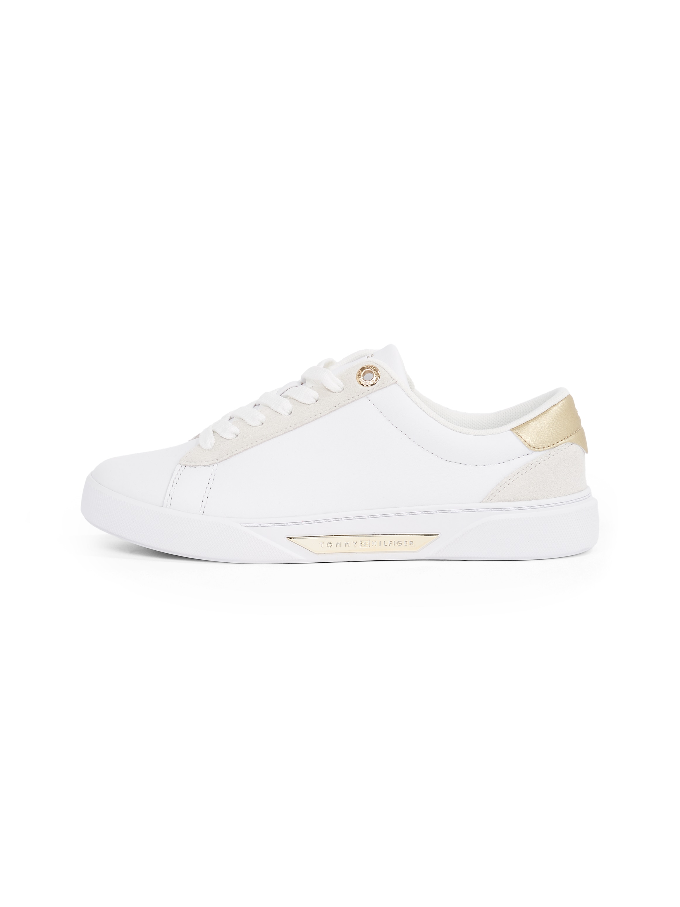 Tommy Hilfiger Plateausneaker »CHIC COURT SNEAKER«, Schnürschuh, Halbschuh, Freizeitschuh mit goldfarbenen Besätzen