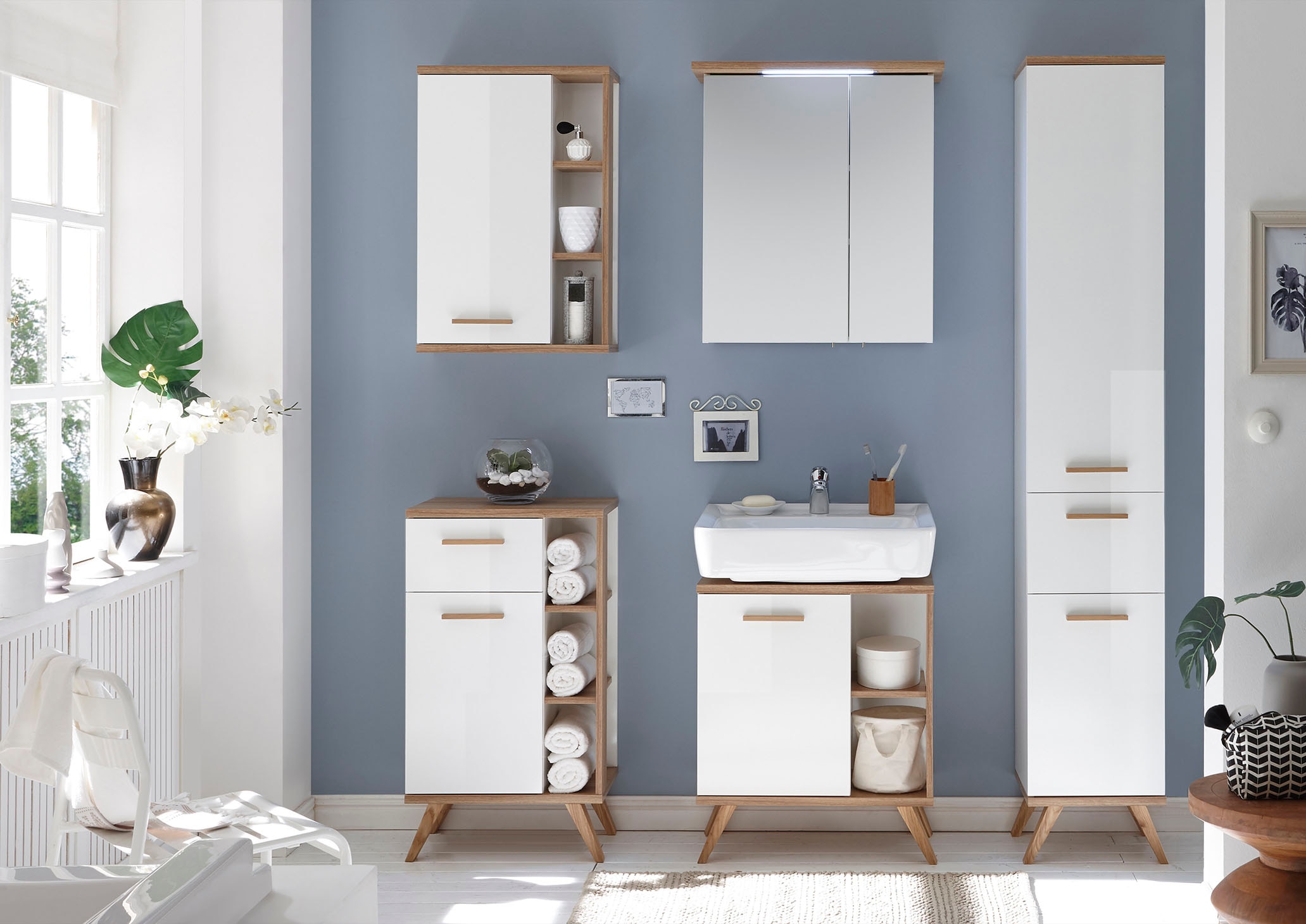 Saphir Hochschrank »Quickset Badschrank 35,5 cm breit, 2 Türen, 1 Schublade« Badezimmer-Hochschrank inkl. Türdämpfer, Holzgriffe