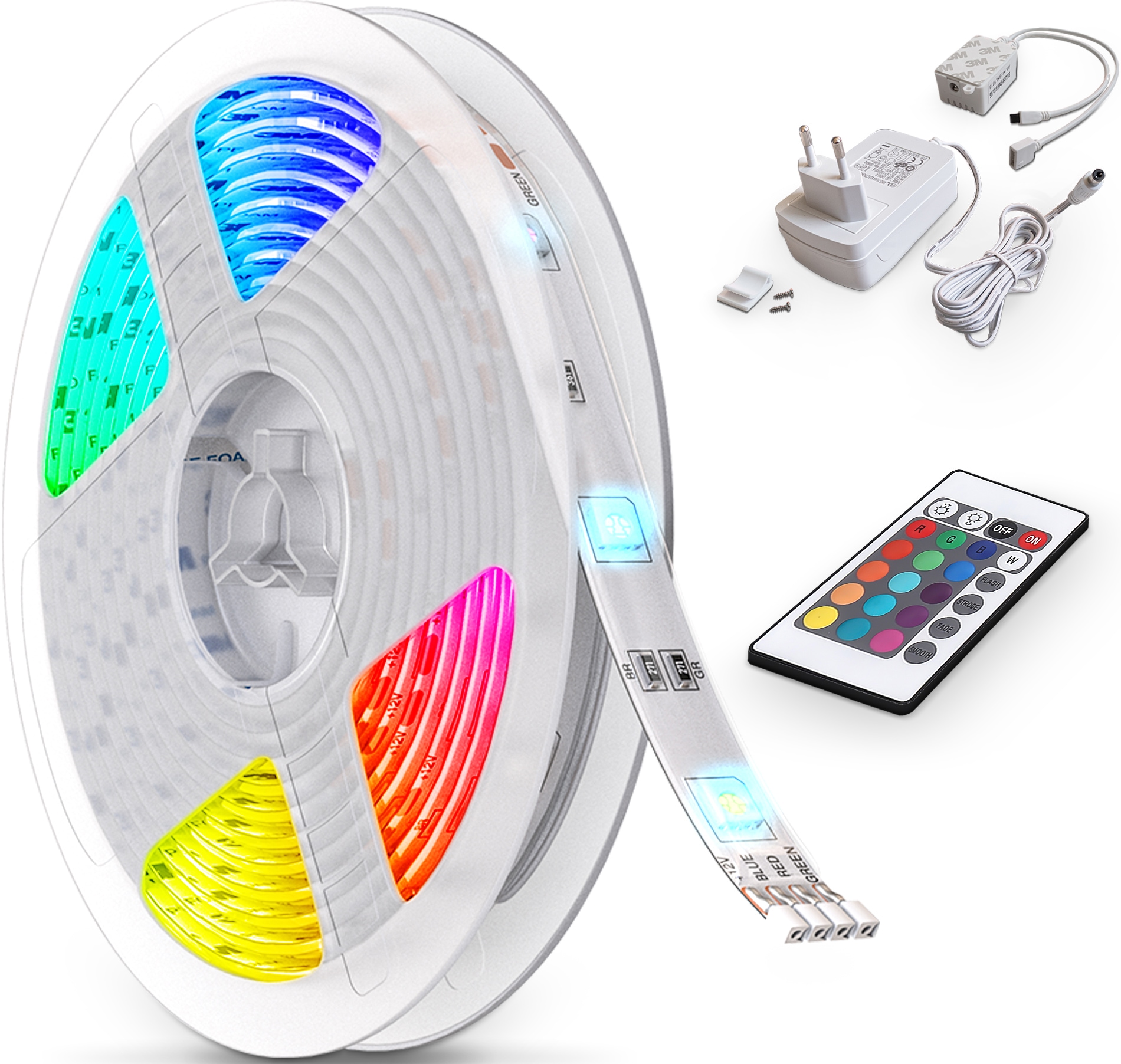 B.K.Licht LED Stripe, RGB-LED Flexband 5 Meter, inkl. 150 x RGB-LED 0,16  Watt, Gesamt 24 Watt, inkl. IR Fernbedienung und Farbwechsler. Für den  Innenbereich. auf Raten bestellen