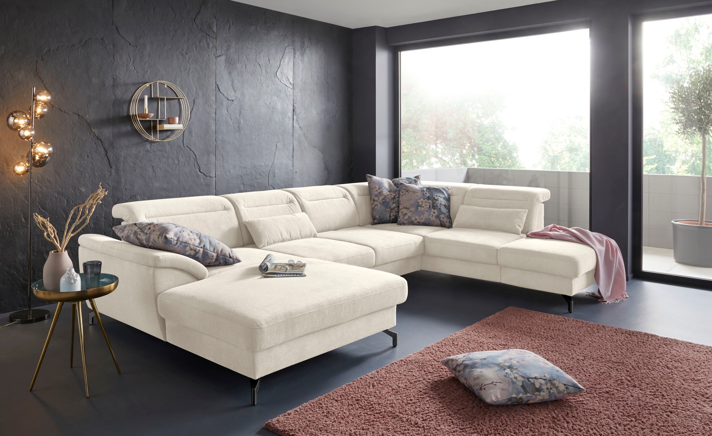 sit&more Wohnlandschaft »Percy U-Form«, 12 cm Fußhöhe, Sitztiefenverstellung, wahlweise in 2 Fußfarben
