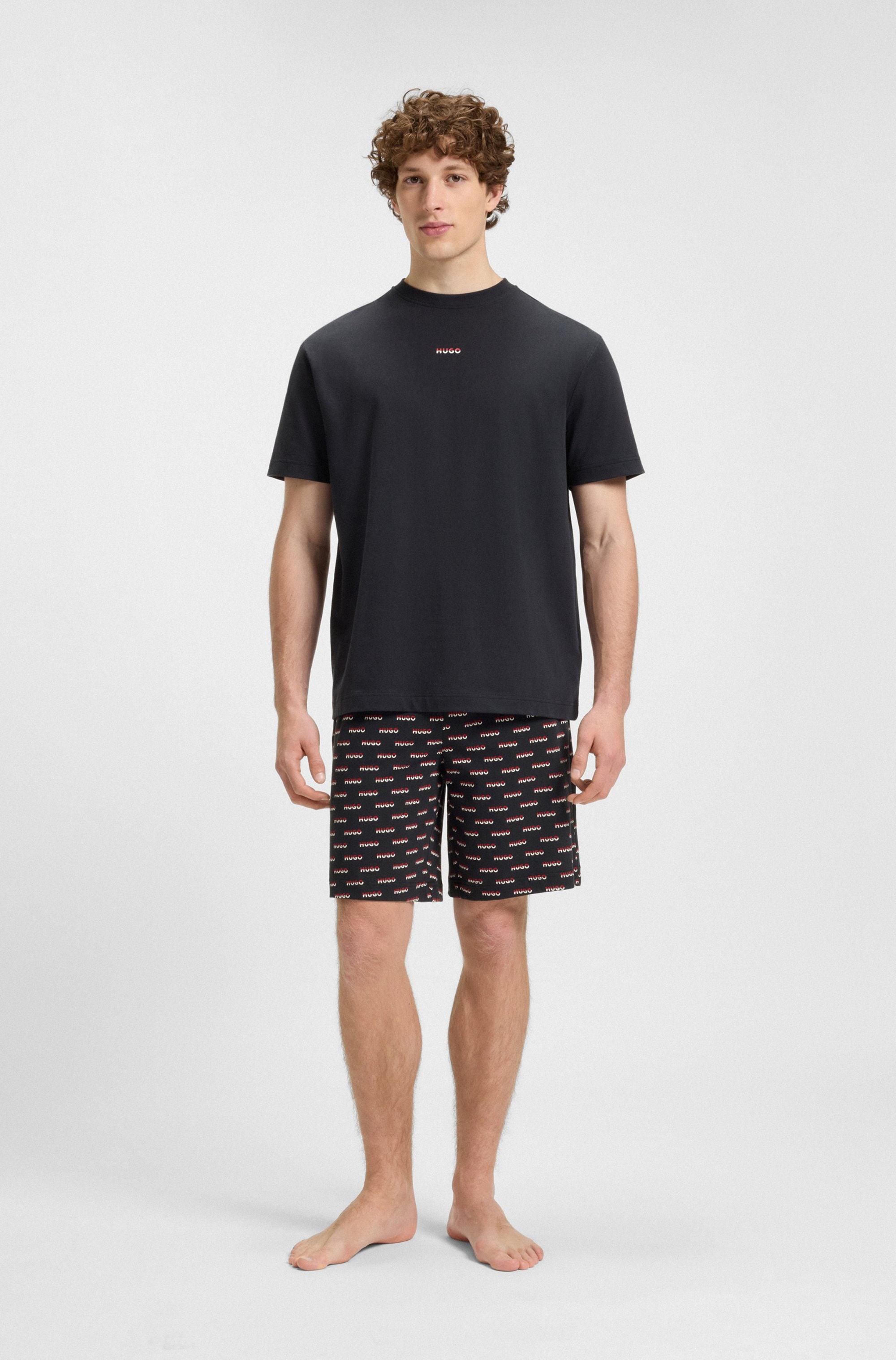 HUGO Underwear Pyjamashorts »SPLIT LOGO«, zweifarbige Logo's allover, elasticher Bund
