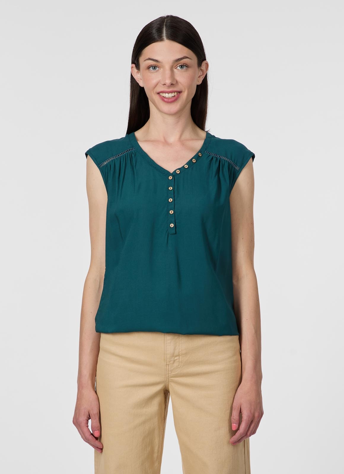 Ragwear V-Shirt »SALTTY« Viskose mit Gummizug am Saum und Knopfleiste