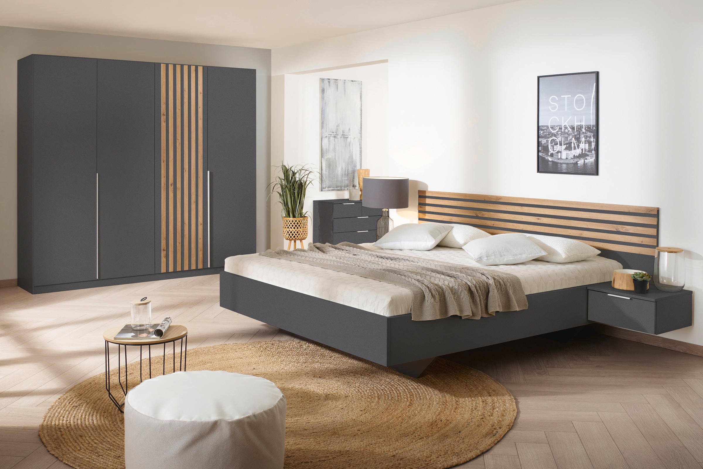 rauch Drehtürenschrank »Kleiderschrank Schrank Garderobe Garderobenschrank LAMELLA«, elegante Lamellen-Auflage in 3D Akustikpaneel Optik MADE IN GERMANY