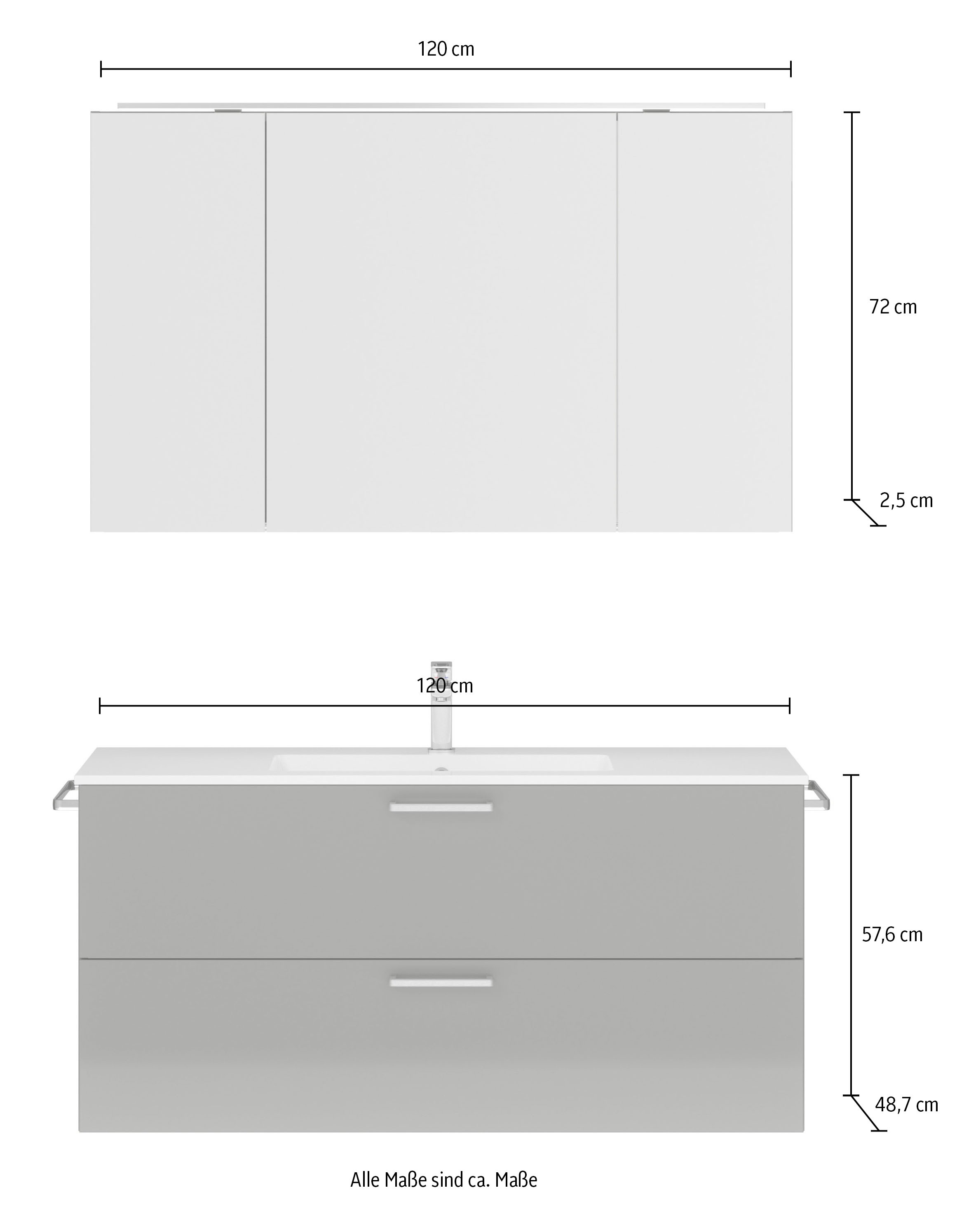 nobilia® Badmöbel-Set »Tolvina«, (2 St., vormontiert, mit Soft-Close), inkl. Spiegelschrank mit Beleuchtung und Dimmerfunktion, in 4 Breiten