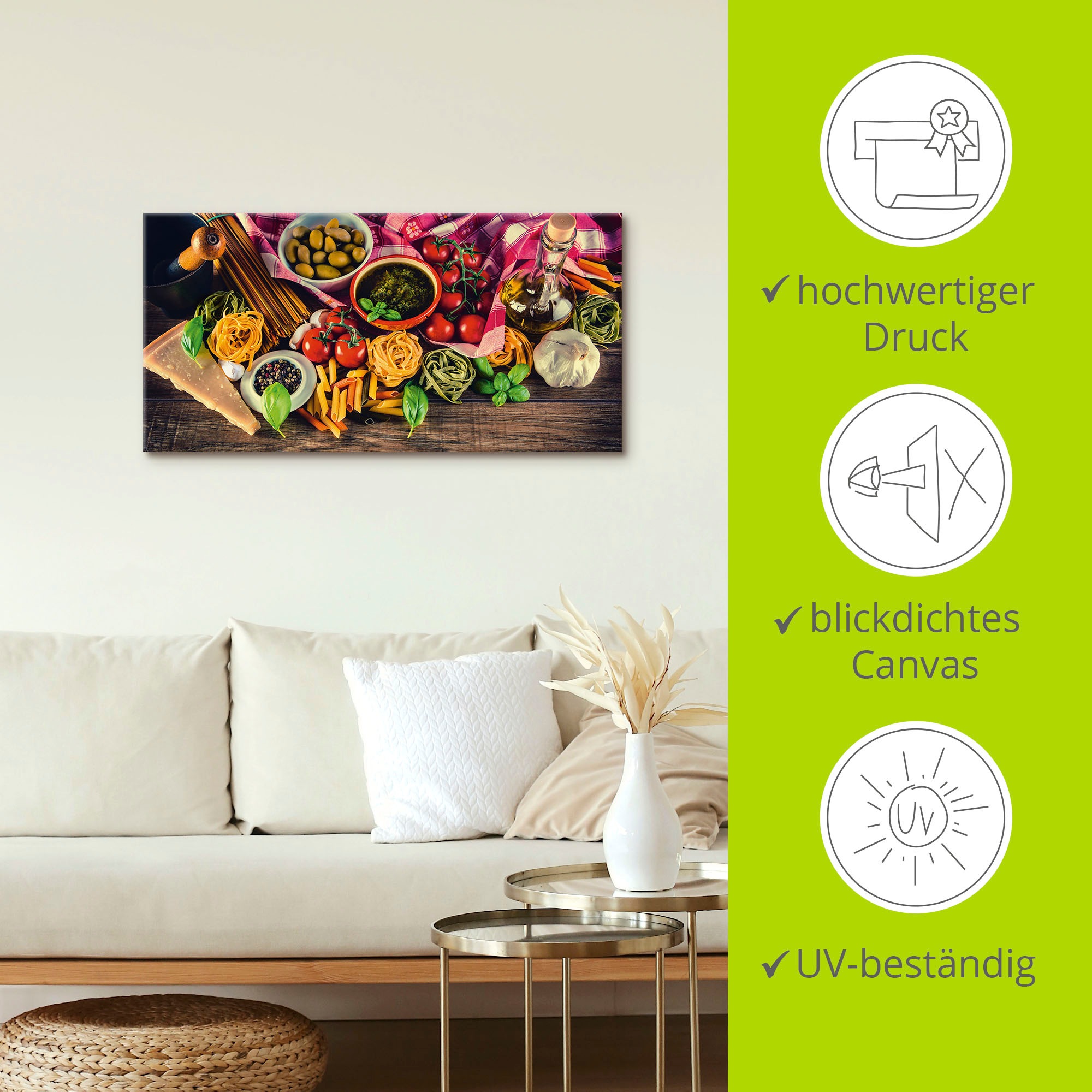 Artland Wandbild »Italienisch mediterrane Lebensmittel«, Lebensmittel, (1 St.), als Alubild, Outdoorbild, Leinwandbild, Poster, Wandaufkleber