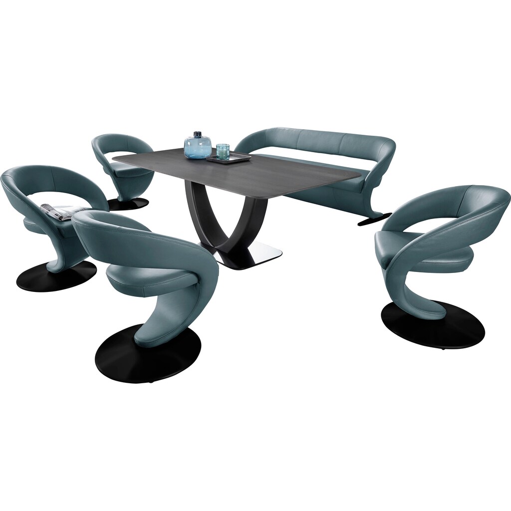 K+W Komfort & Wohnen Essgruppe »Wave«, (Set), 4 Design-Drehstühlen und Tisch in 180x90cm, Tischplatte Wildeiche