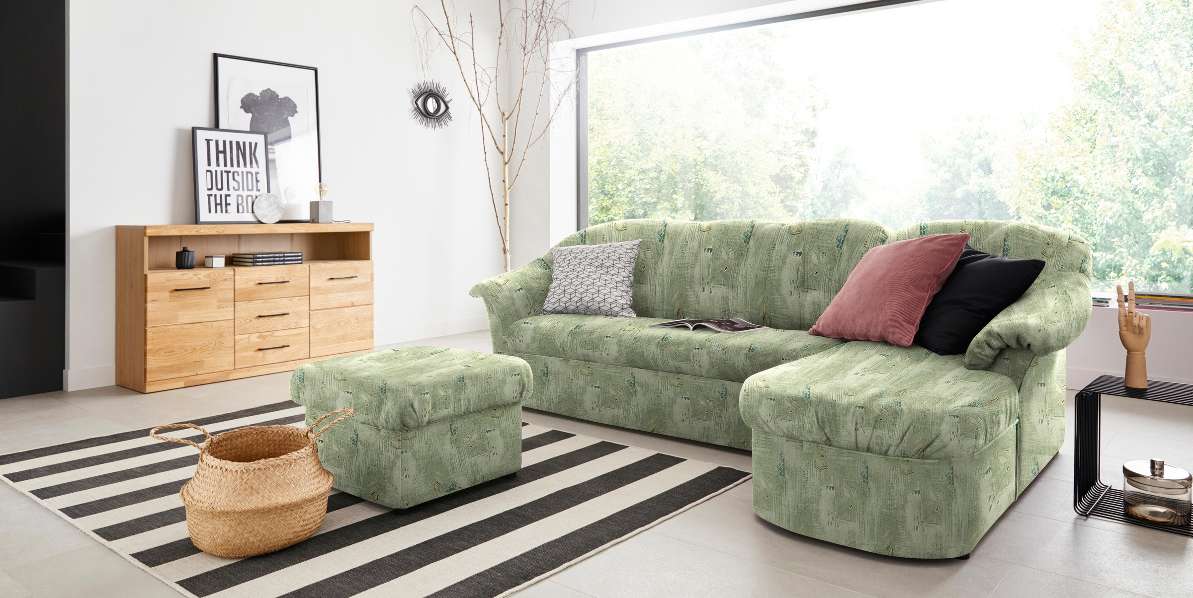 DOMO collection Ecksofa »Pegnitz, elegante Rückensteppung, kompakte Stellmaße 238/141cm, L-Form«, wahlweise mit Bettfunktion