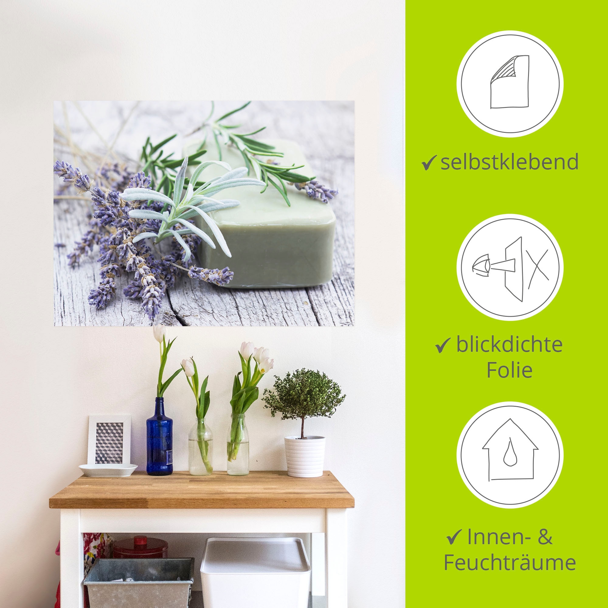 Artland Wandbild »Stück natürlicher Seife mit Kräutern«, Spa, (1 St.), als Leinwandbild, Poster, Wandaufkleber in verschied. Größen