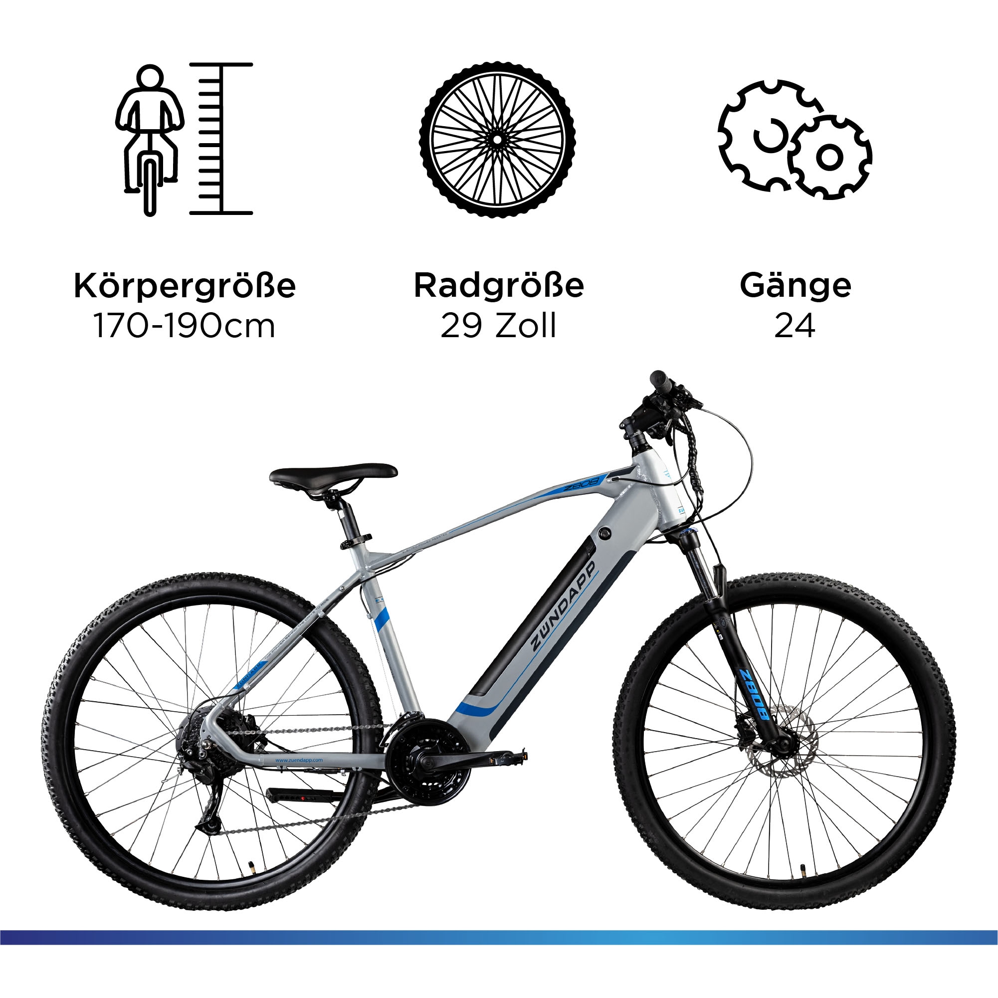 Zündapp E-Bike »Z808«, 24 Gang, Heckmotor 250 W, Pedelec, Elektrofahrrad für Damen u. Herren, MTB