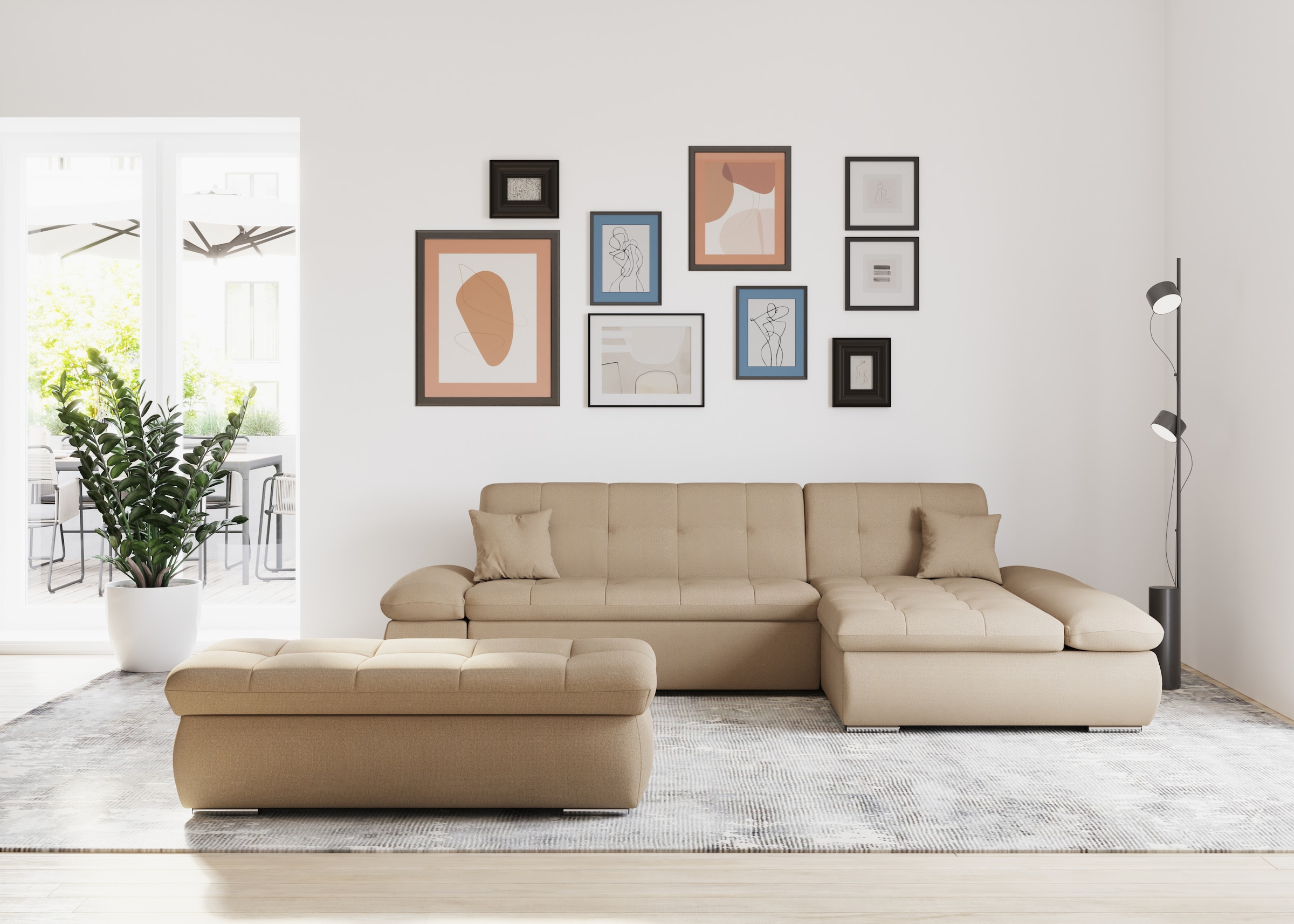 DOMO collection Ecksofa »Moric, L-Form, XXL-Sofa - Breite 300cm«, wahlweise mit Bettfunktion und Armteilverstellung, cappucino