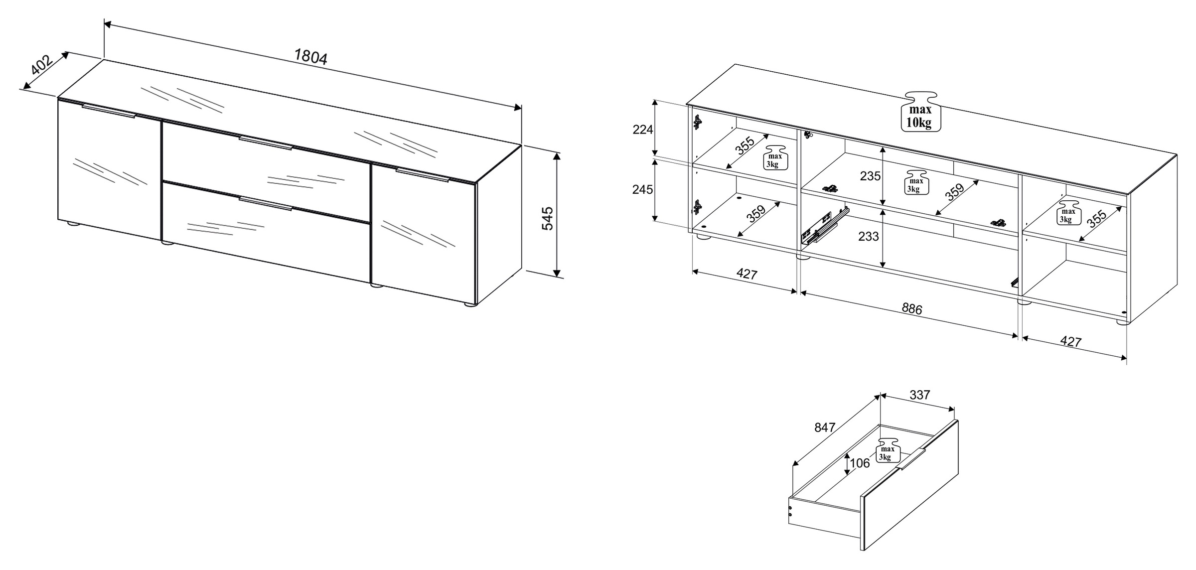 HBZ Lowboard »Santorin, BxHxT 180x99x40 cm«, (1 St.), Breite 180cm, Softclose für Türen und Schubkästen, Melaminbeschichtung