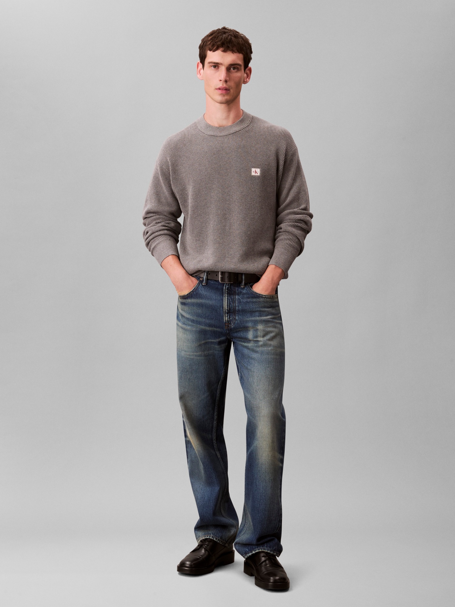 Calvin Klein Jeans Rundhalspullover »LS EZ COTTON WAFFLE CRWNK SWTR 9«, Rundhalsausschnitt, regular fit