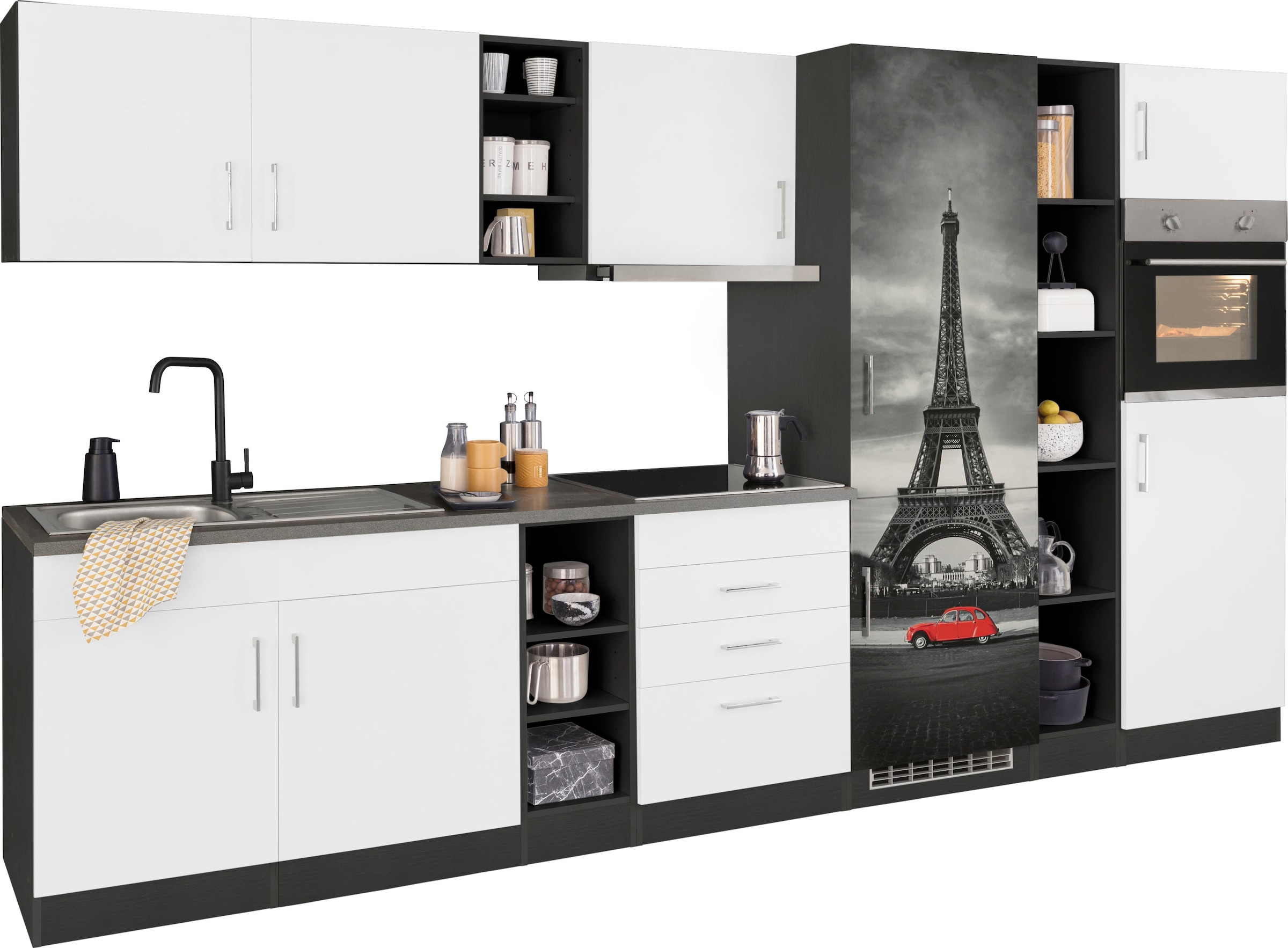 HELD MÖBEL Küchenzeile »Paris«, mit E-Geräten, Breite 340 cm, mit großer Kühl-Gefrierkombination