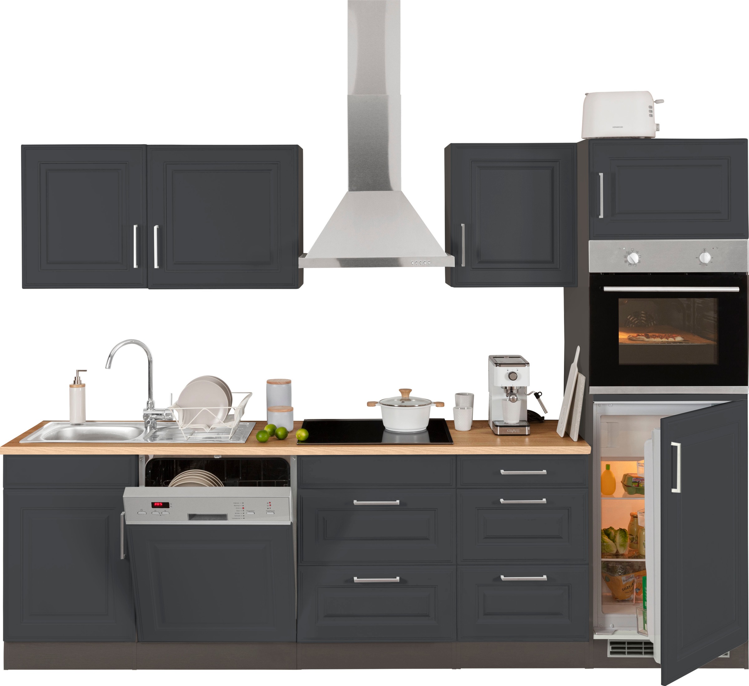 KOCHSTATION Küchenzeile »KS-Stockholm«, Breite 280 cm, mit hochwertigen MDF Fronten im Landhaus-Stil