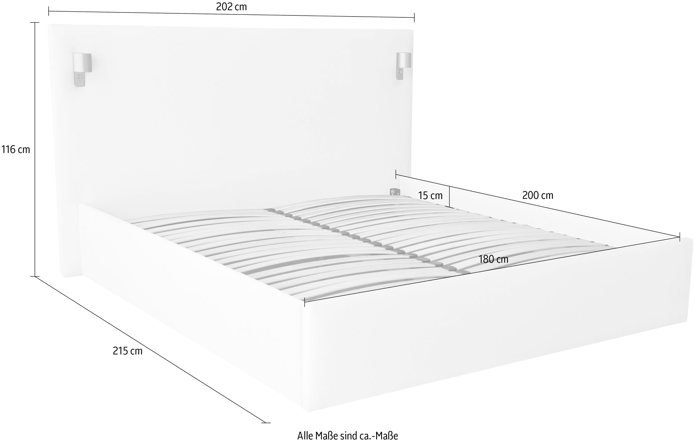COLLECTION AB Polsterbett »Alcudia inkl. LED-Leuchten, erhältlich in der Breite 180x200cm« 3 Varianten: Rahmen, inkl. Lattenrost, Komplett-Set mit King-Matratze