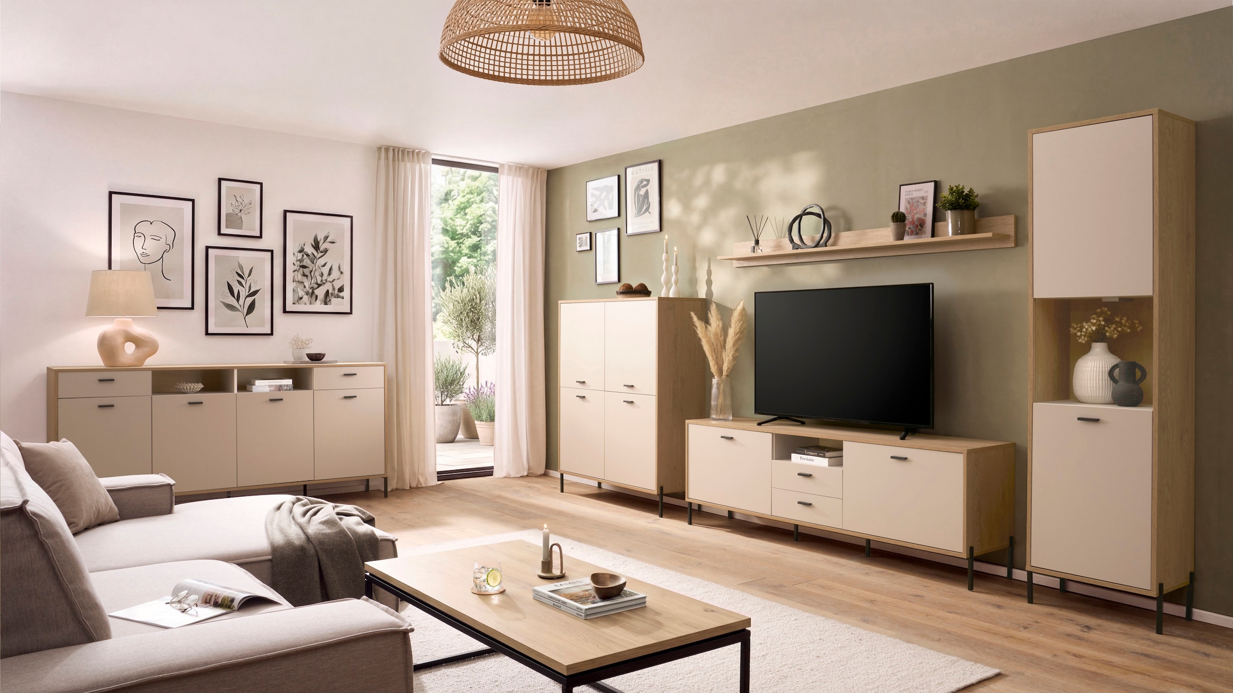 Home affaire Wohnwand »Fredericia, moderne Anbauwand, Komplettset in Kaschmir« Set, 4 Stk. tlg.