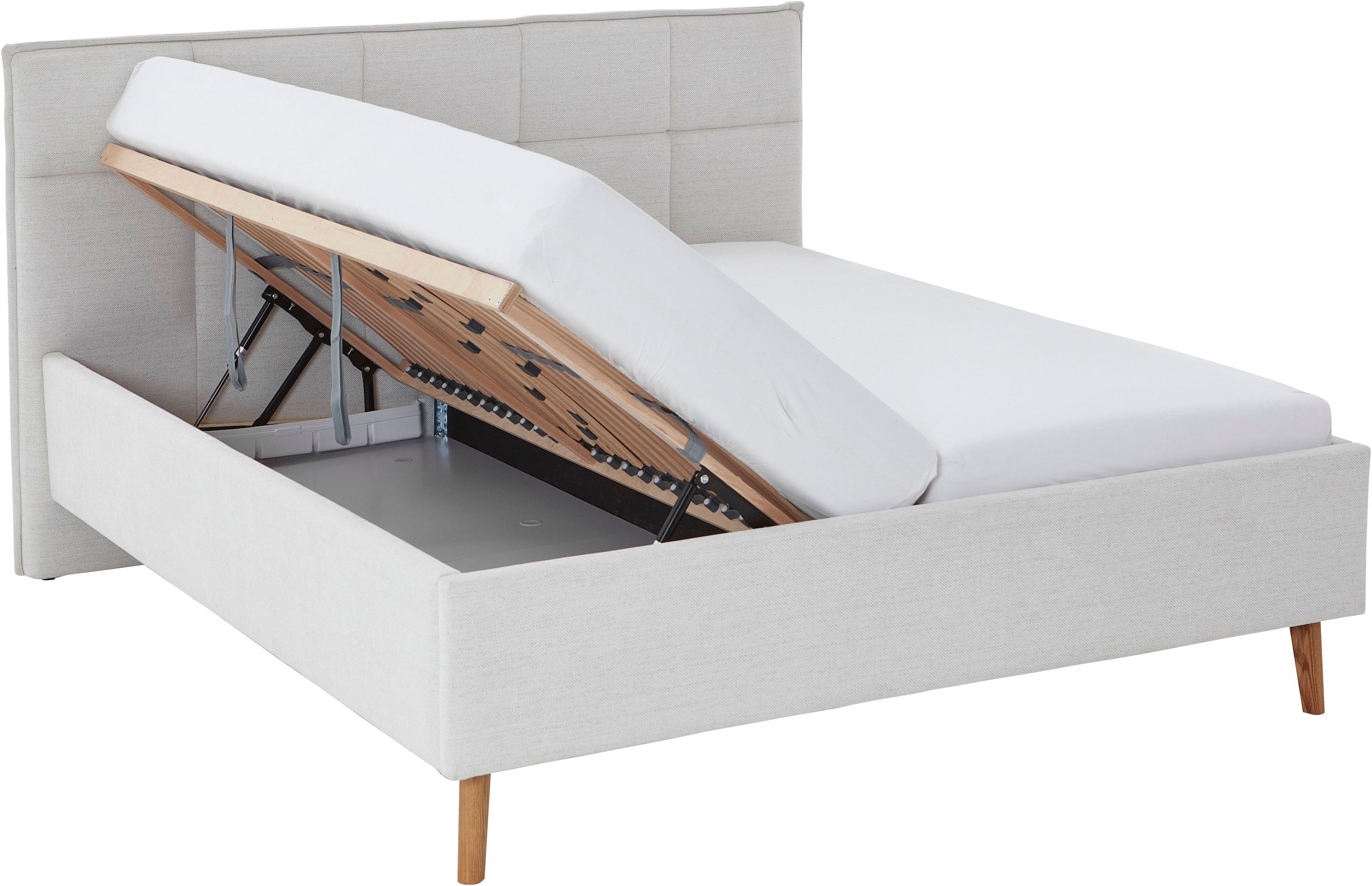 meise.möbel Polsterbett »Paulo wahlweise mit Bettkasten, erhältlich in den Breiten 160 & 180cm«, wahlweise mit Holz- oder Metallfuß