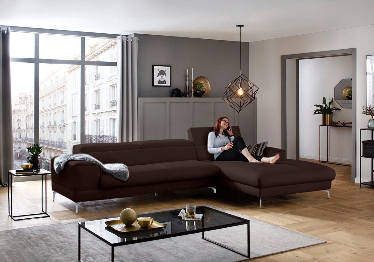 W.SCHILLIG Ecksofa »piedroo, Designsofa mit tollem Sitzkomfort, bequem und elegant, L-Form«, Kopfteilverstellung, wahlweise mit Sitztiefenverstellung, Breite 343cm