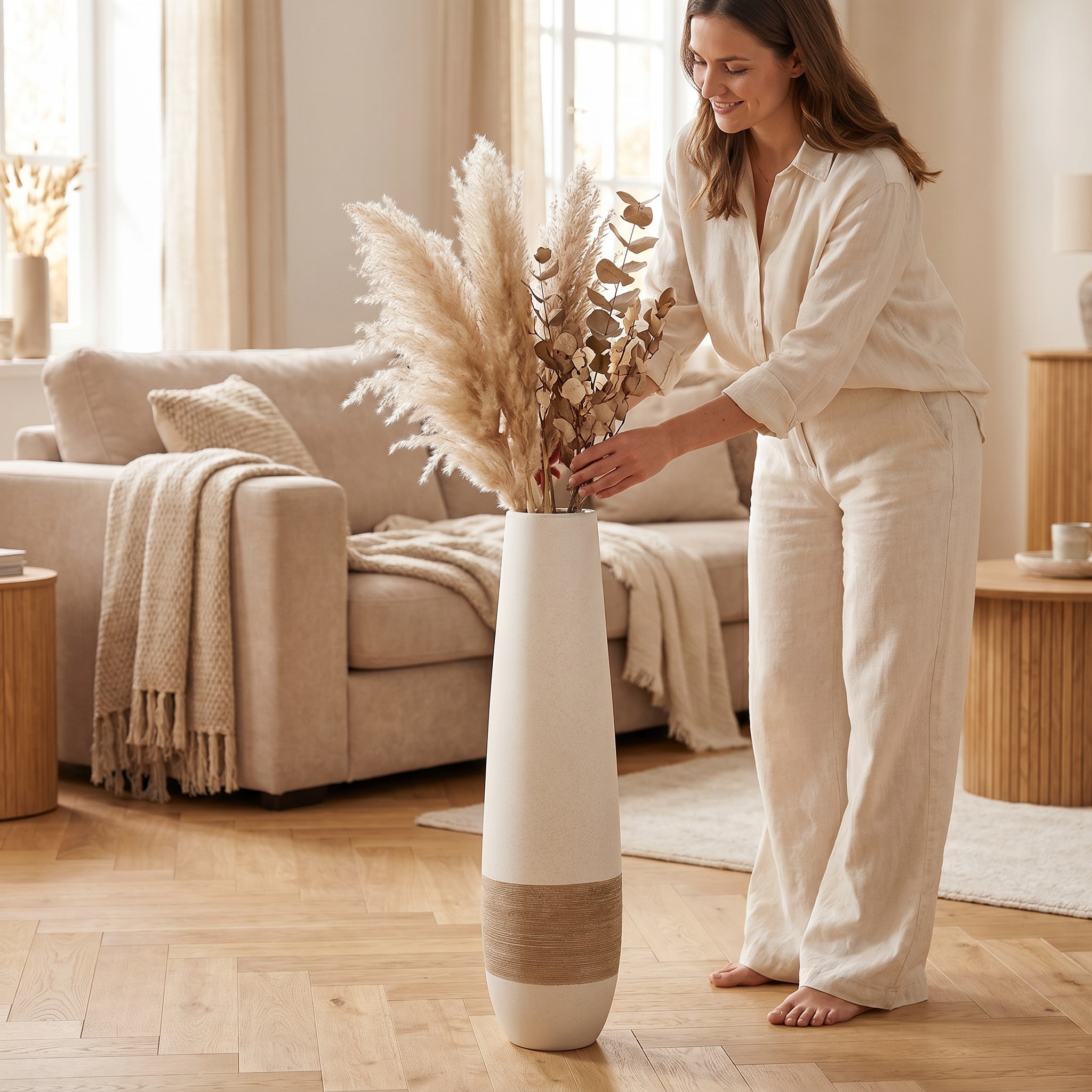 GILDE Bodenvase »Vase Olbia creme H. 66 cm«