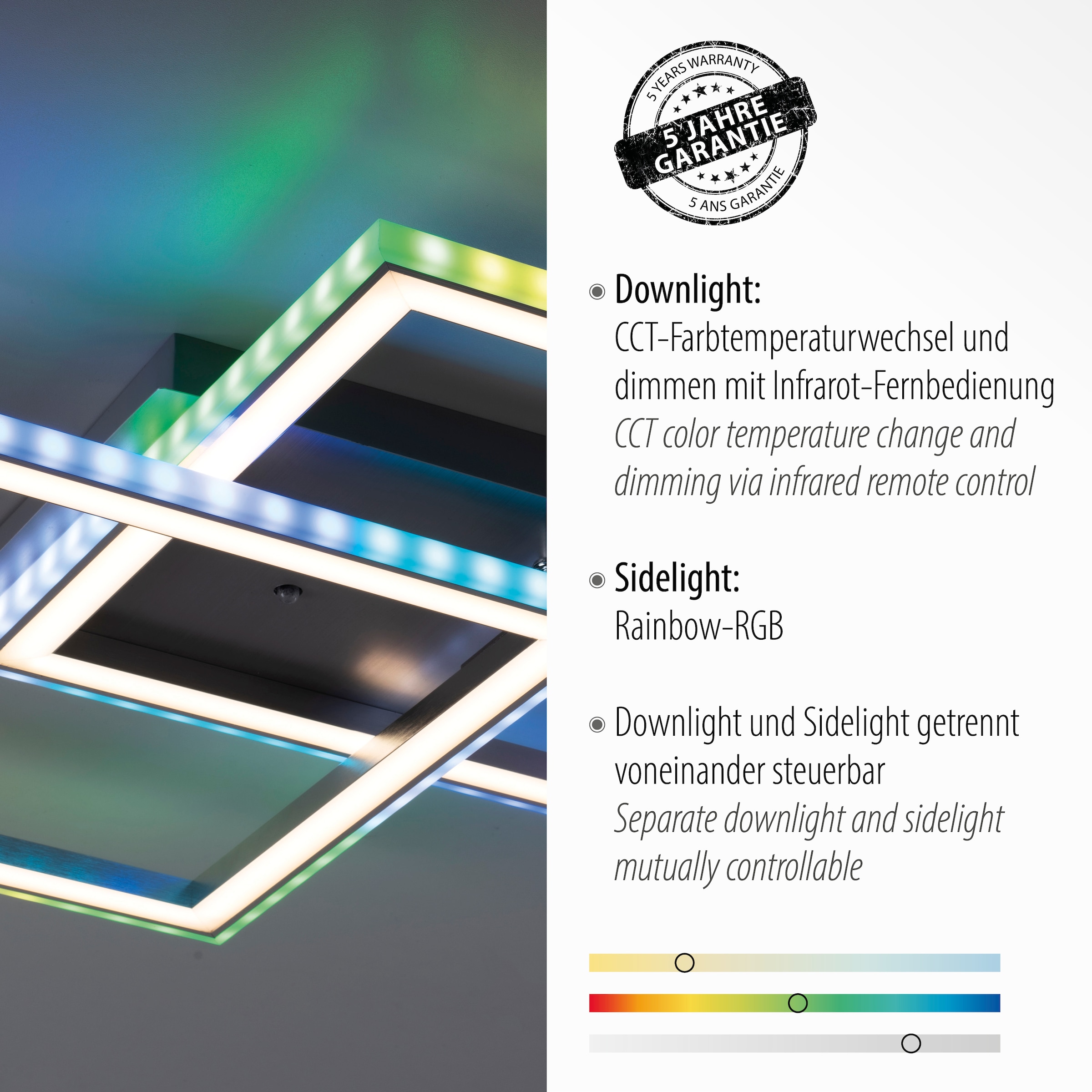 JUST LIGHT Deckenleuchte »FELIX60«, 2 flammig, Leuchtmittel LED-Board-LED-Board | LED fest integriert-LED fest integriert, LED, CCT - über Fernbedienung, RGB-Rainbow, Infrarot inkl., dimmbar