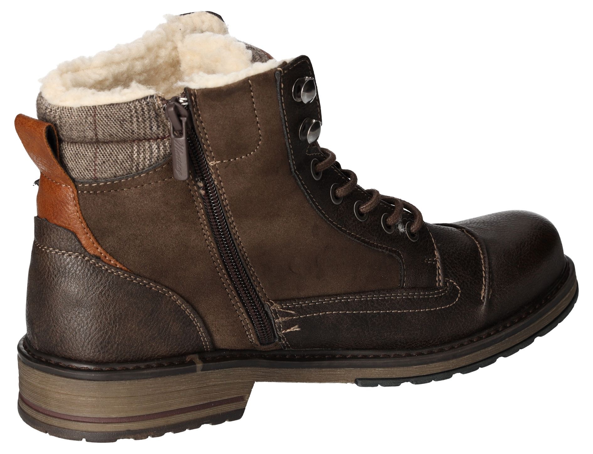 Mustang Shoes Winterboots, Blockabsatz, Winterstiefelette, Schnürboots mit kariertem Besatz