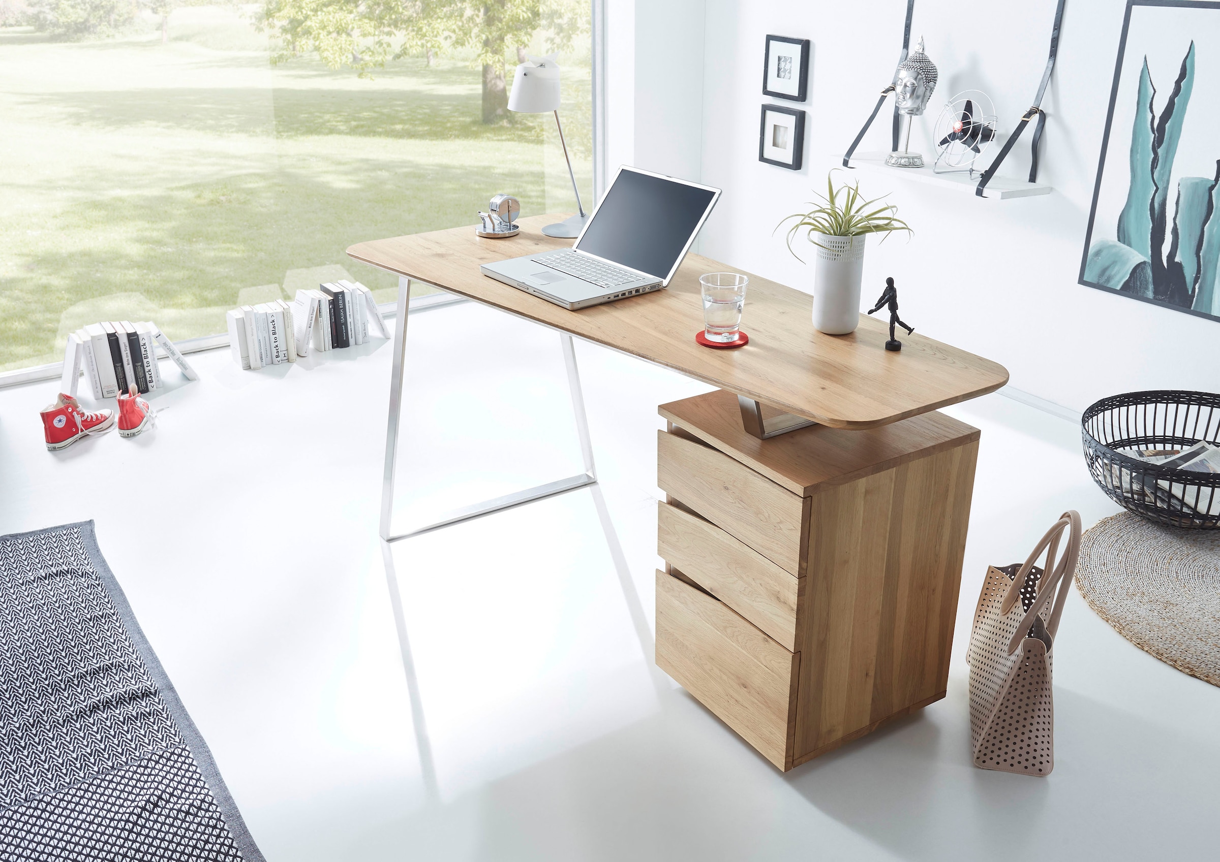 MCA furniture Schreibtisch »Tori«, Asteiche Massivholz geölt, mit 3 Schubladen, Breite 150 cm