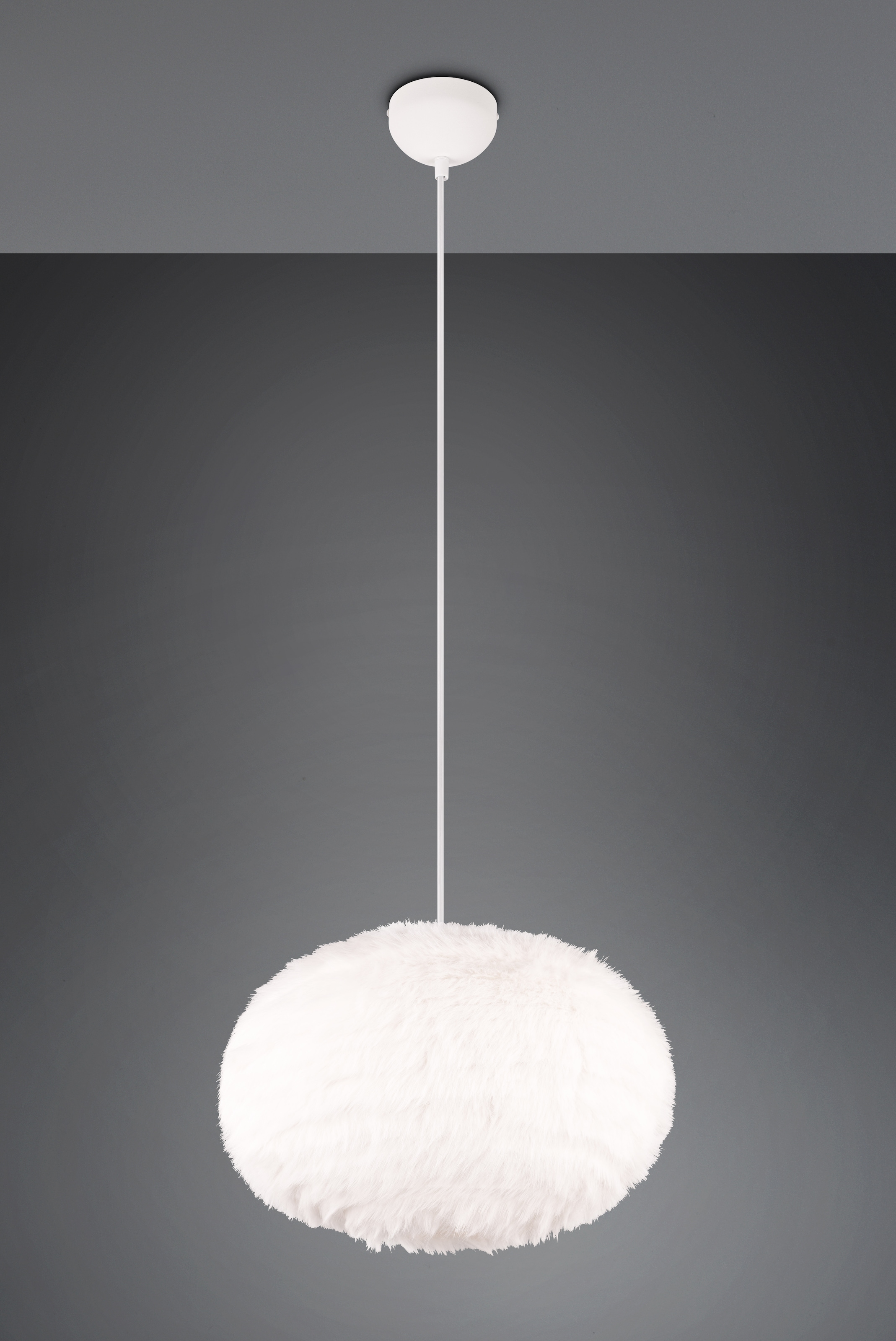 REALITY Leuchten Pendelleuchte »FURRY, höhenverstellbare Hängelampe mit Plüsch Lampenschirm Ø 50cm«, 1 flammig, Leuchtmittel E27 | Leuchtmittel wechselbar, exkl 1xE27 max 10W, weiße Plüsch Hängeleuchte Schlafzimmer Wohnzimmer