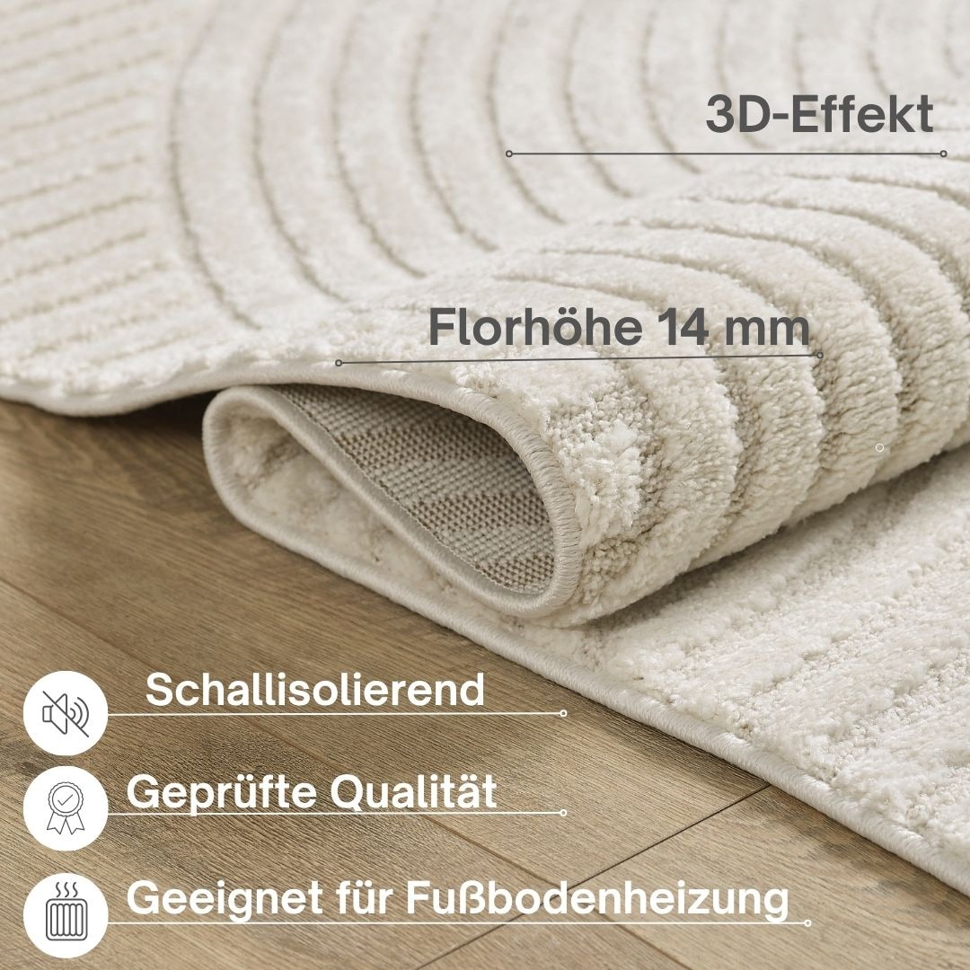 OTTO home Designteppich »Eliaan 3D Optik/Hoch-Tief Effekt« rechteckig 14 mm Höhe hohe Flordichte und angenehm weich, Teppich Wohnzimmer Boho Design